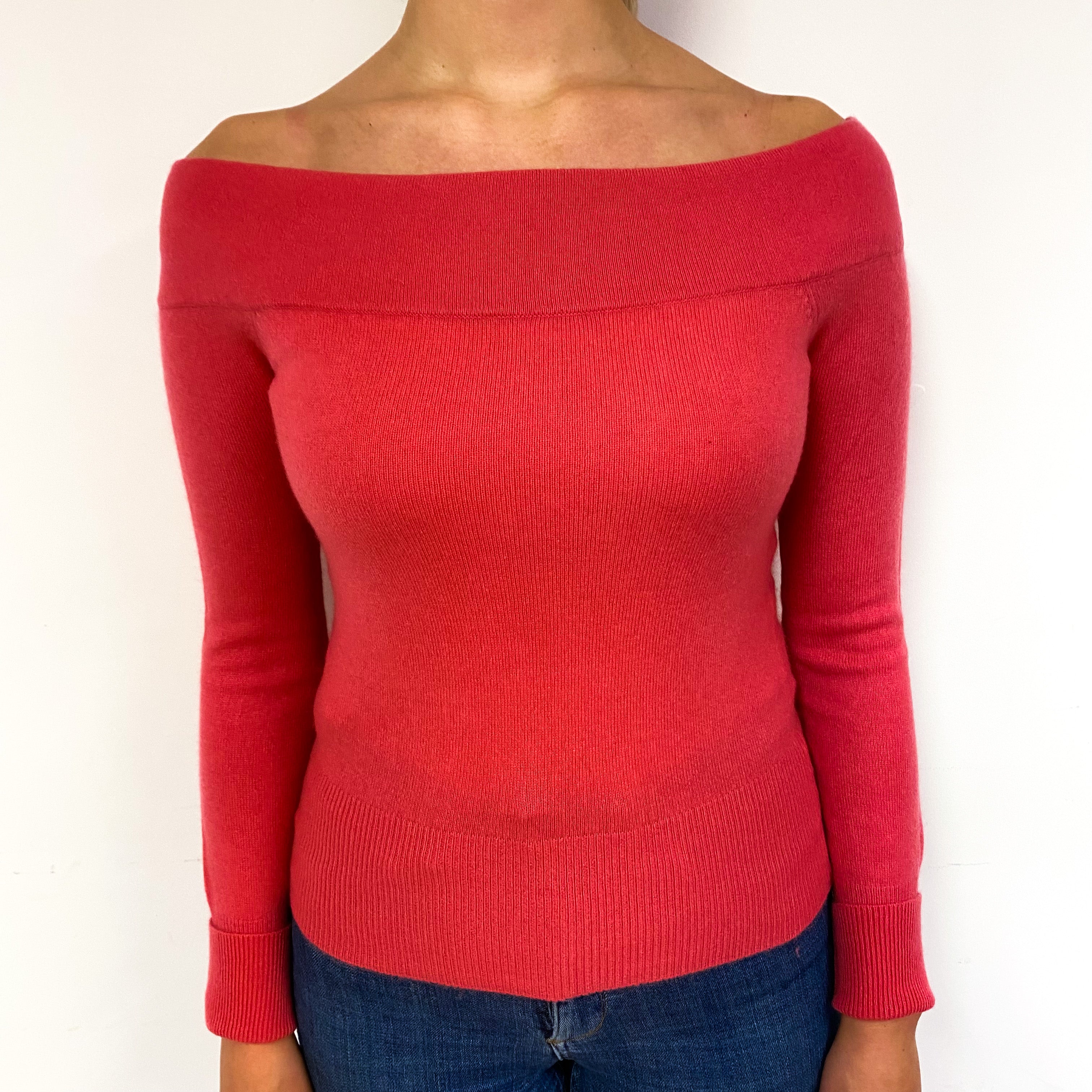 Strawberry Pink Cashmere Off-Shoulder Jumper Small