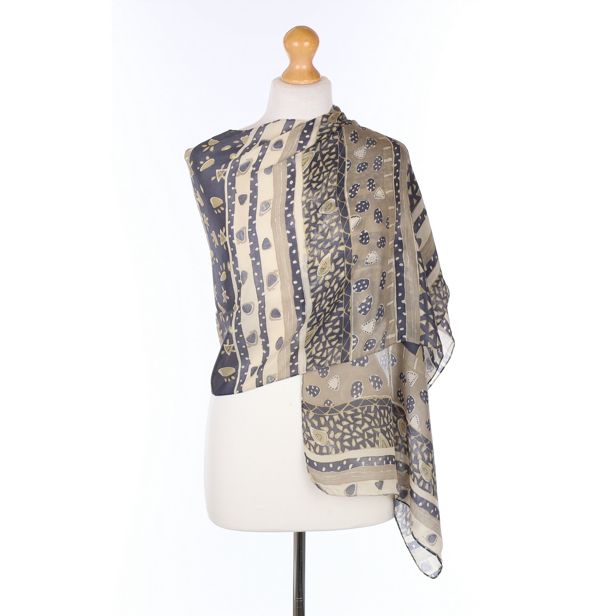 Beige Patterned Silk Scarf