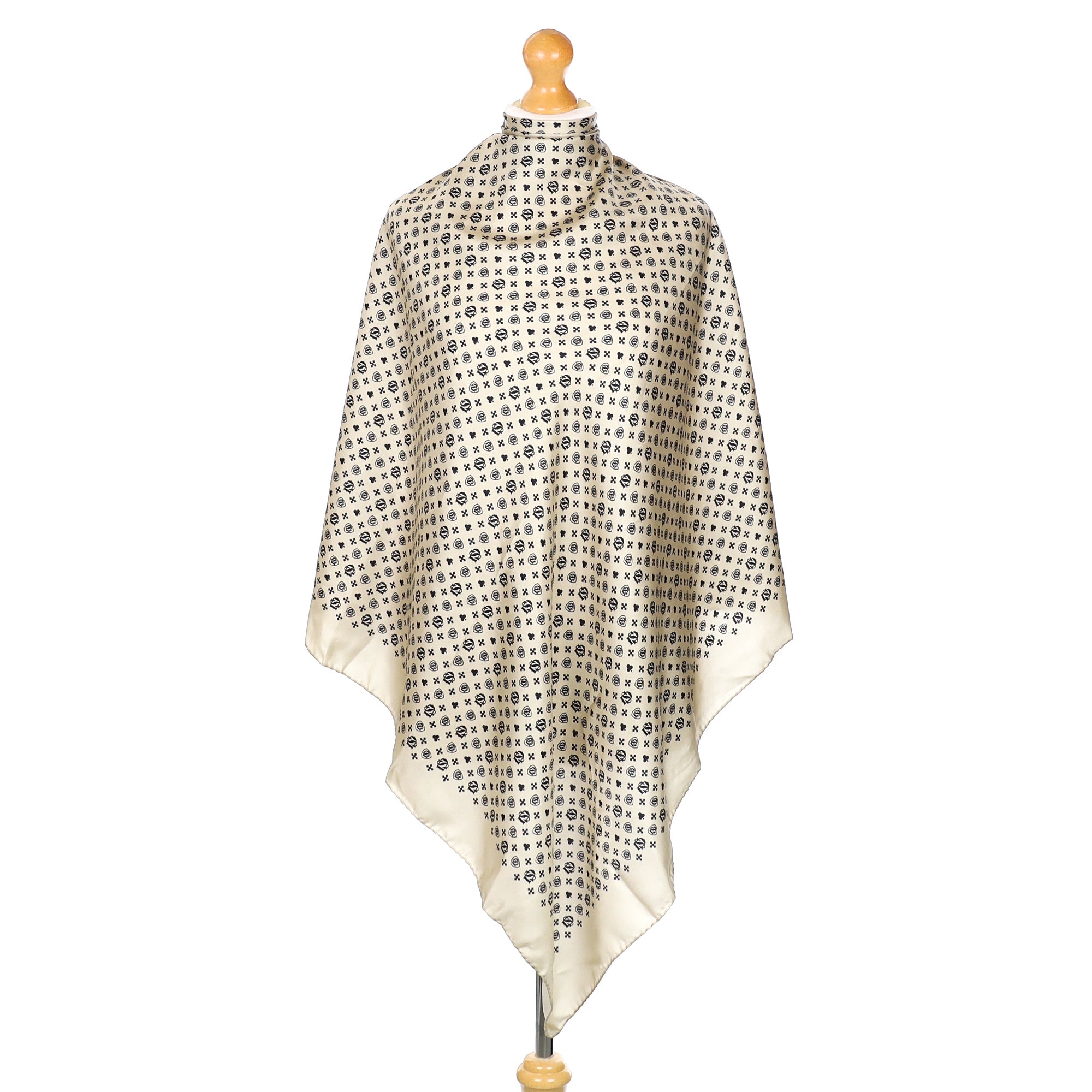 DS Branded Beige and Black Silk Scarf
