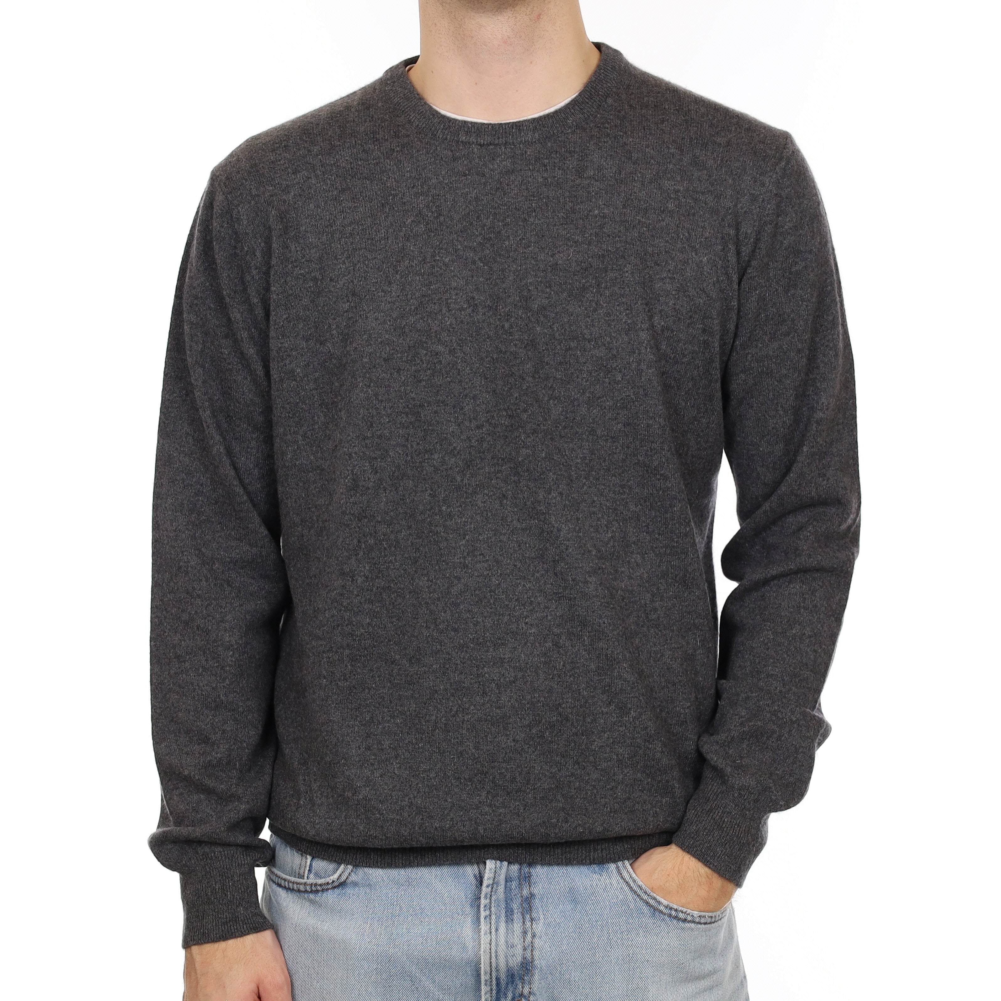 Men's Slate Grey Cashmere Crew Neck Jumper Large