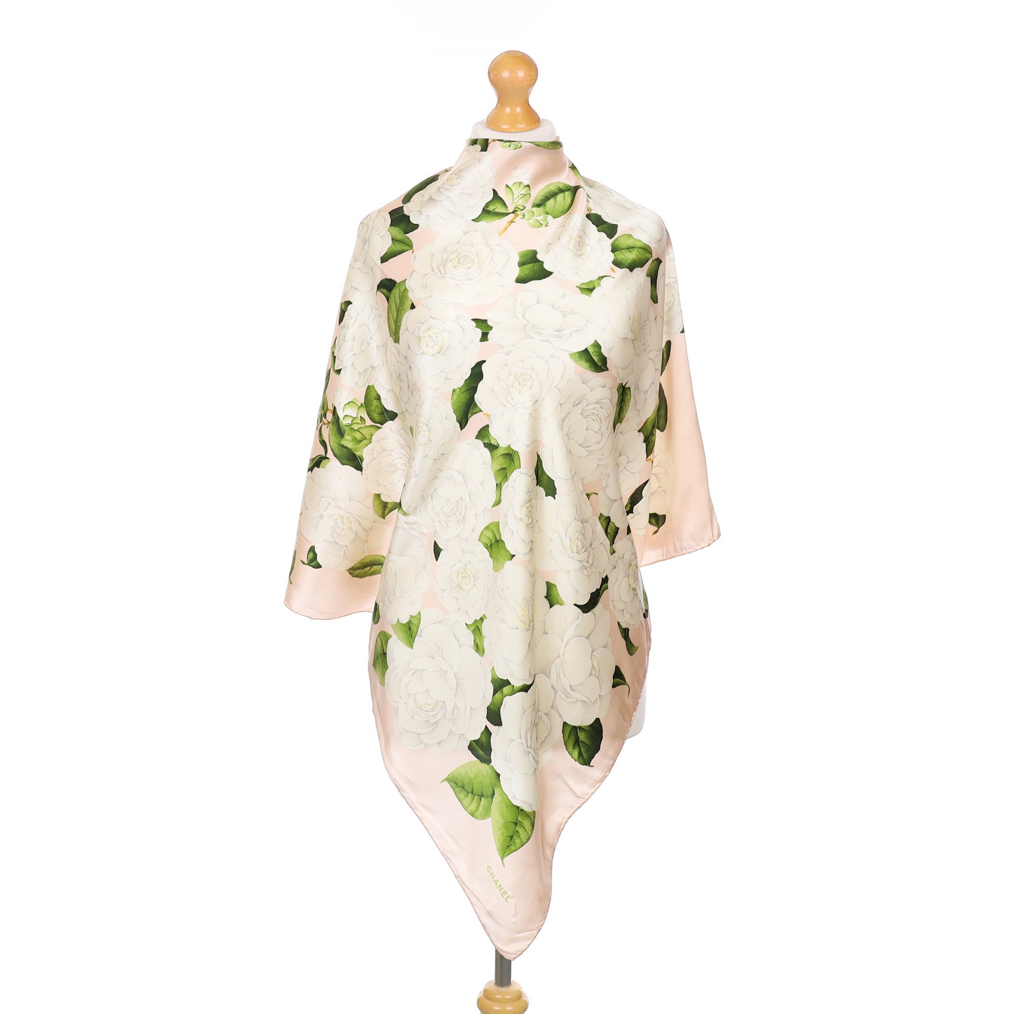 Chanel White Rose Silk Scarf
