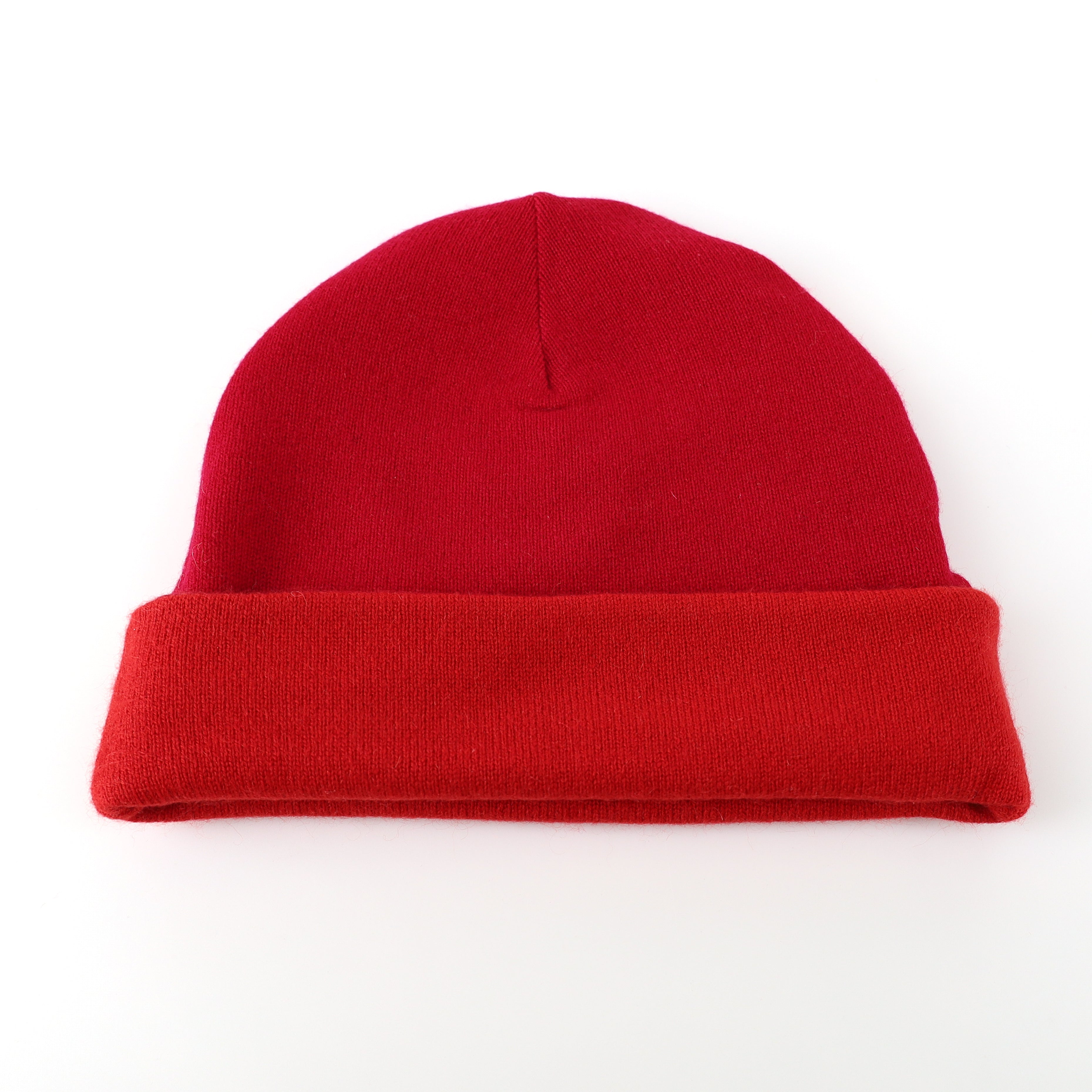Cherry Pink and Red Reversible Cashmere Beanie Hat