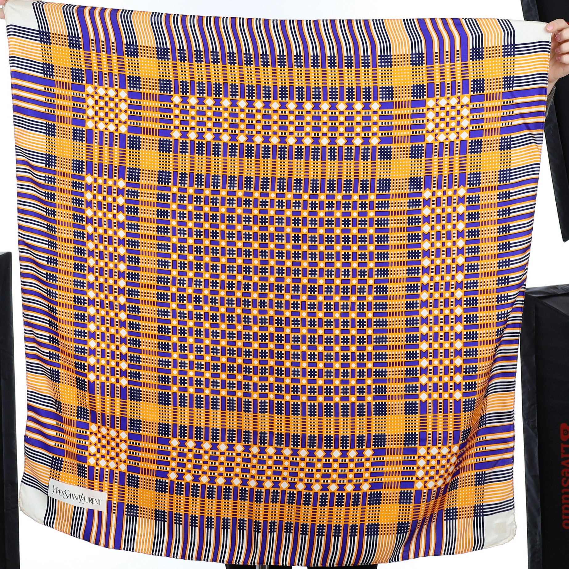 Vintage Yves Saint Laurent Orange & Purple Silk Scarf
