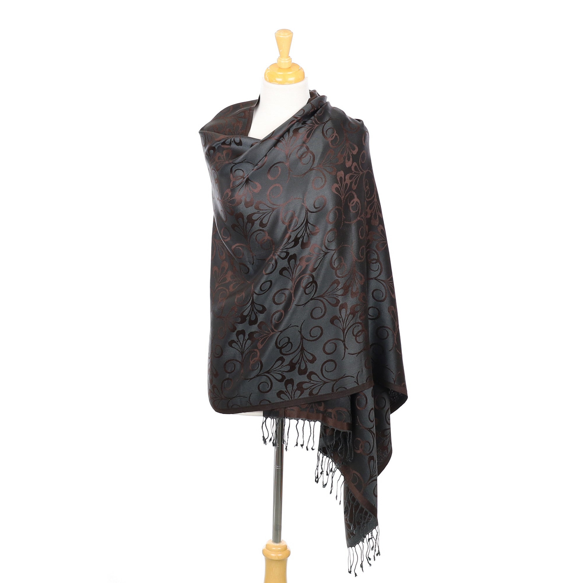 Dark Grey and Brown Vintage Silk Shawl