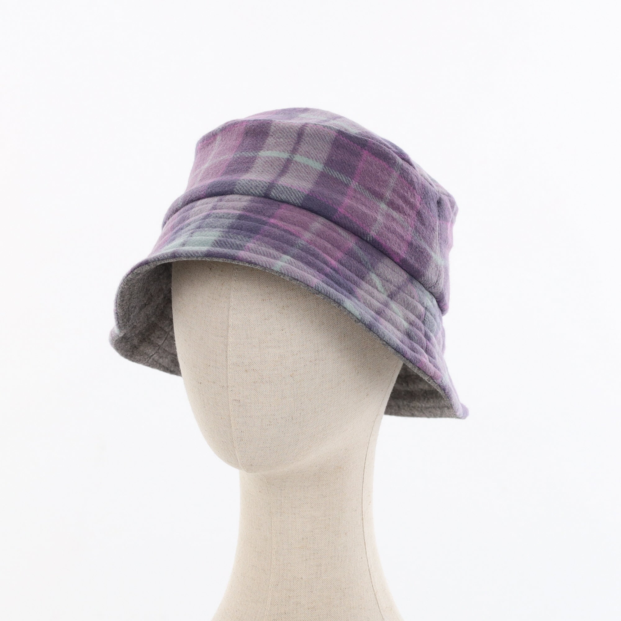 Unisex Purple Checked Reversible Cashmere Bucket Hat Men’s - M Women’s - L