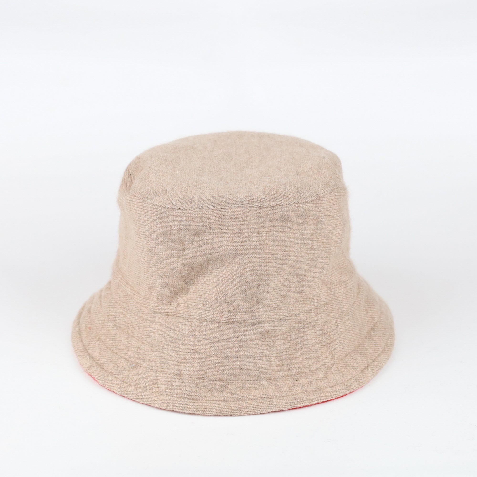 Scarlet Red and Fawn Reversible Cashmere Bucket Hat Small