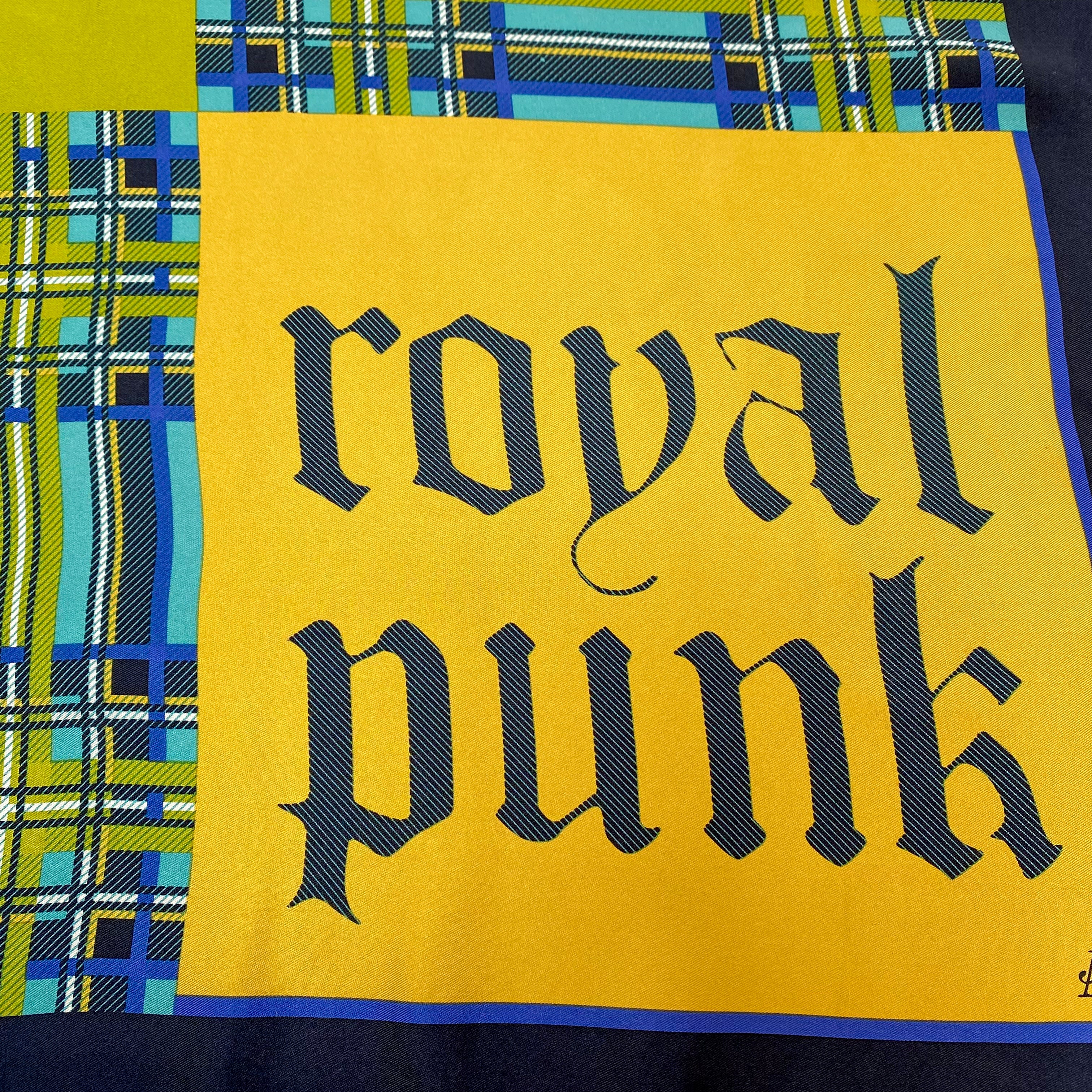 Blue Green and Yellow Check Silk Scarf