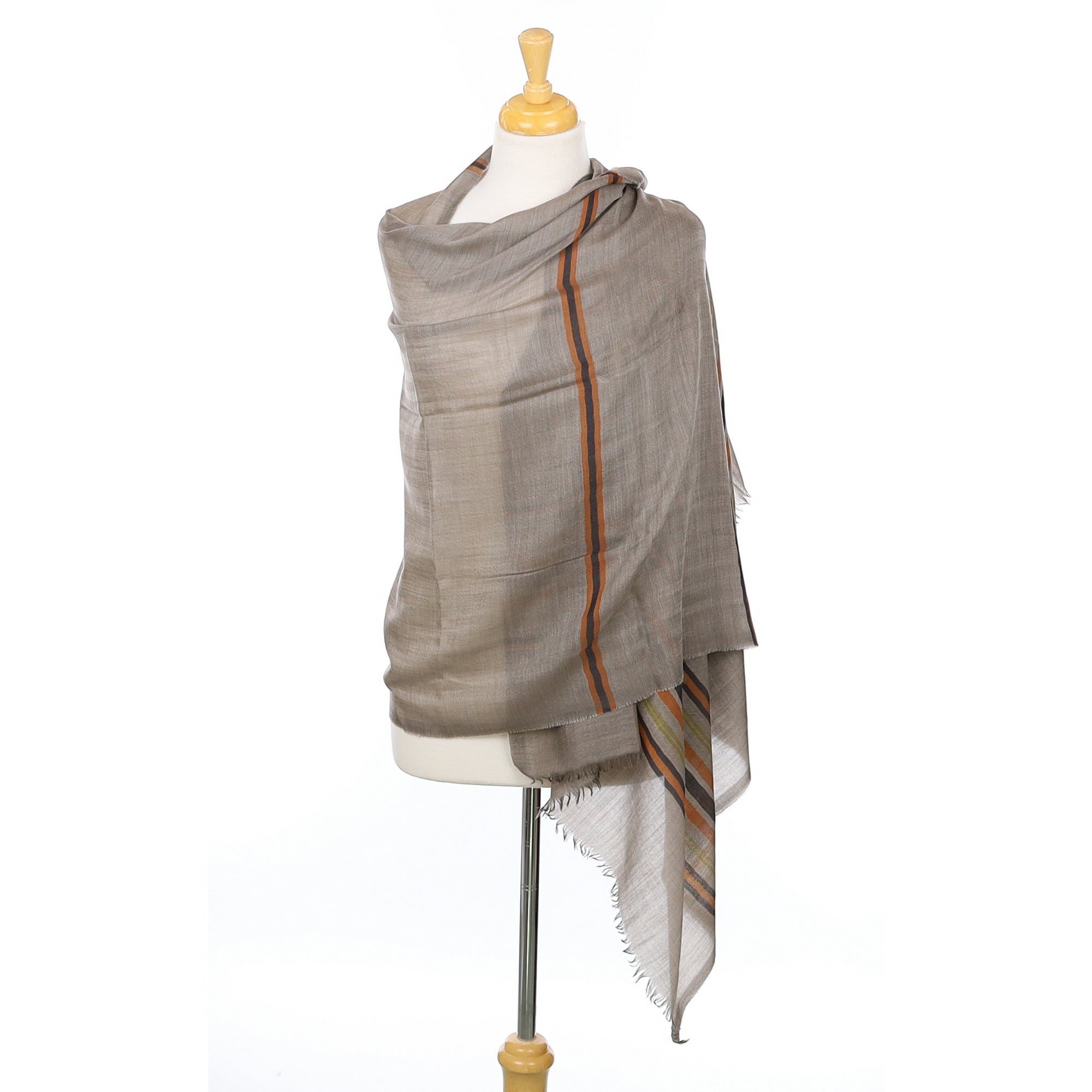 Scottish William & Son Mink and Orange Stripe Fine Woven Cashmere Wrap