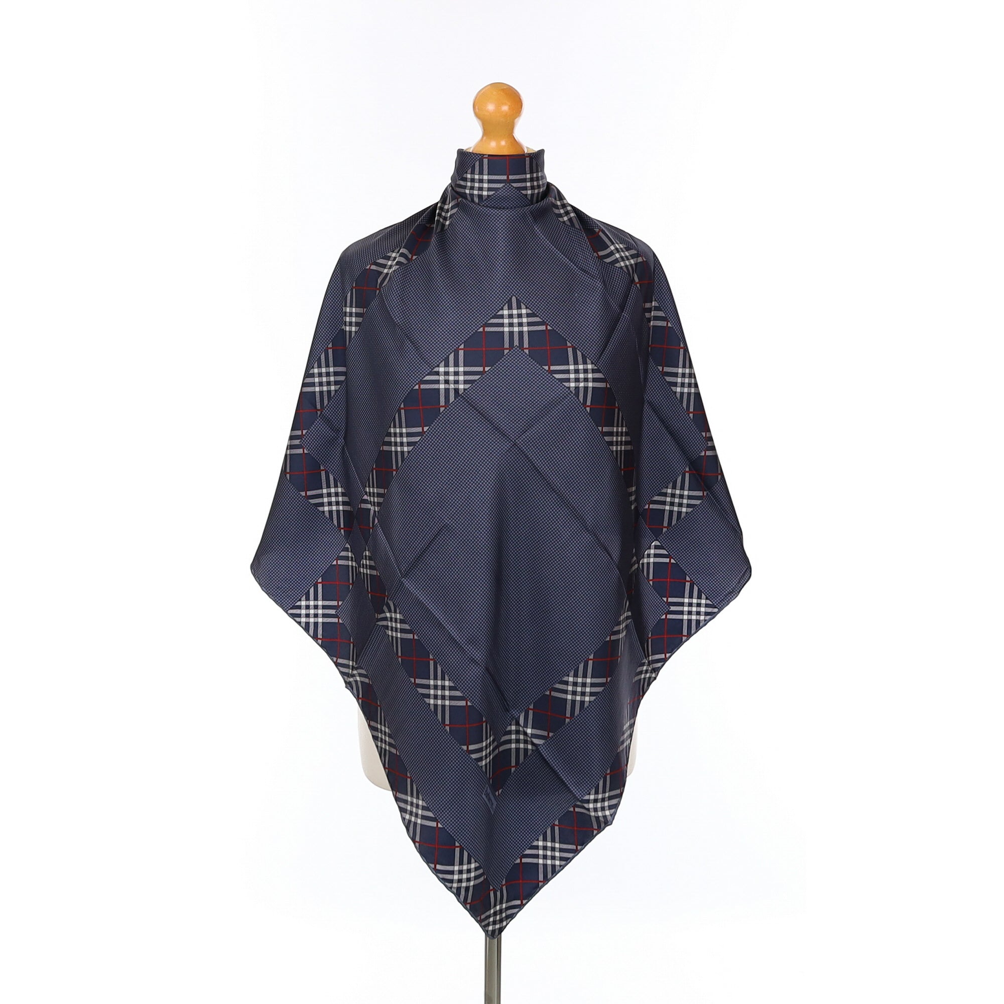 Brand New Burberrys Dark Blue Check Vintage Silk Scarf