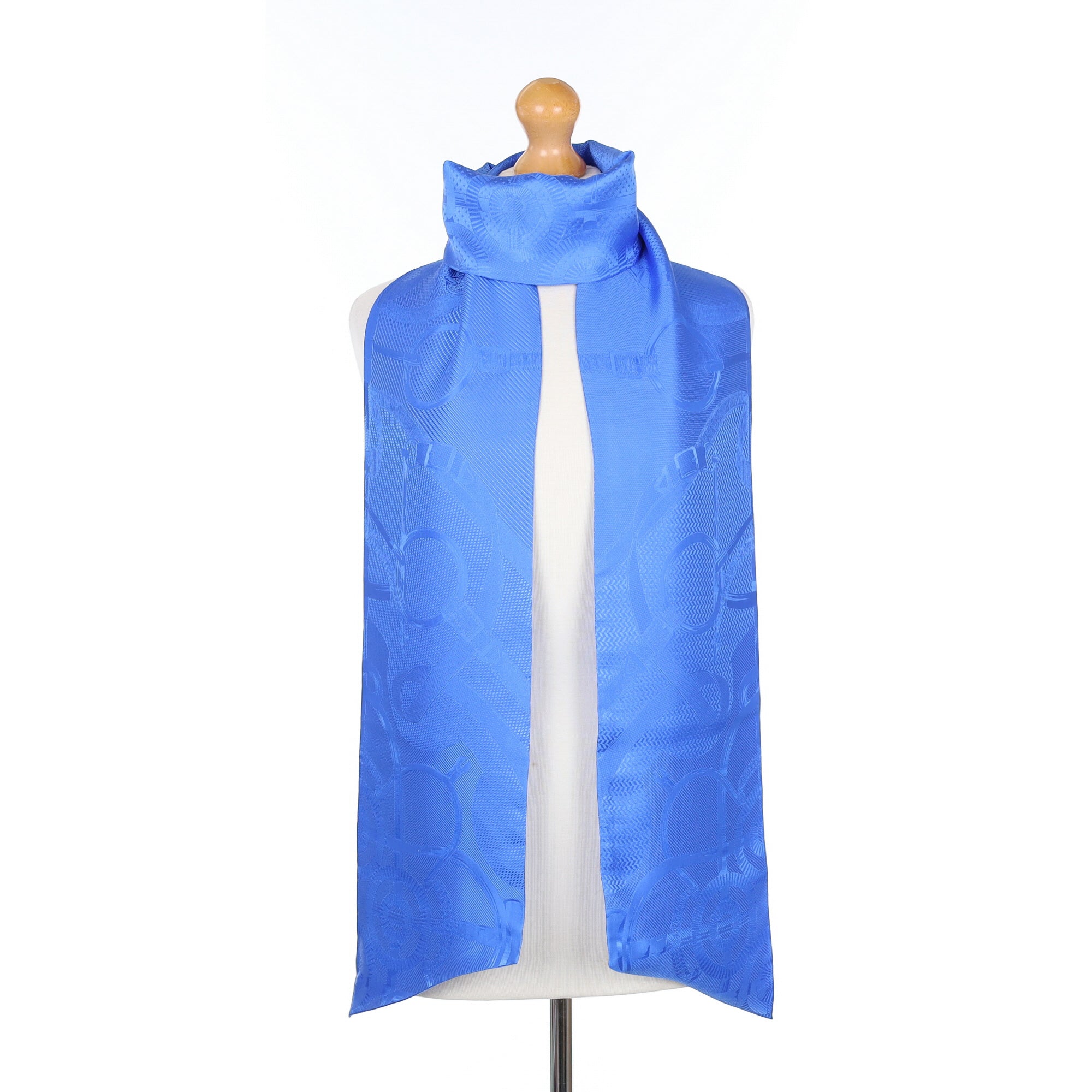 Brand New Boxed Hermès Blue Jacquard Maxi Twilly Silk Scarf