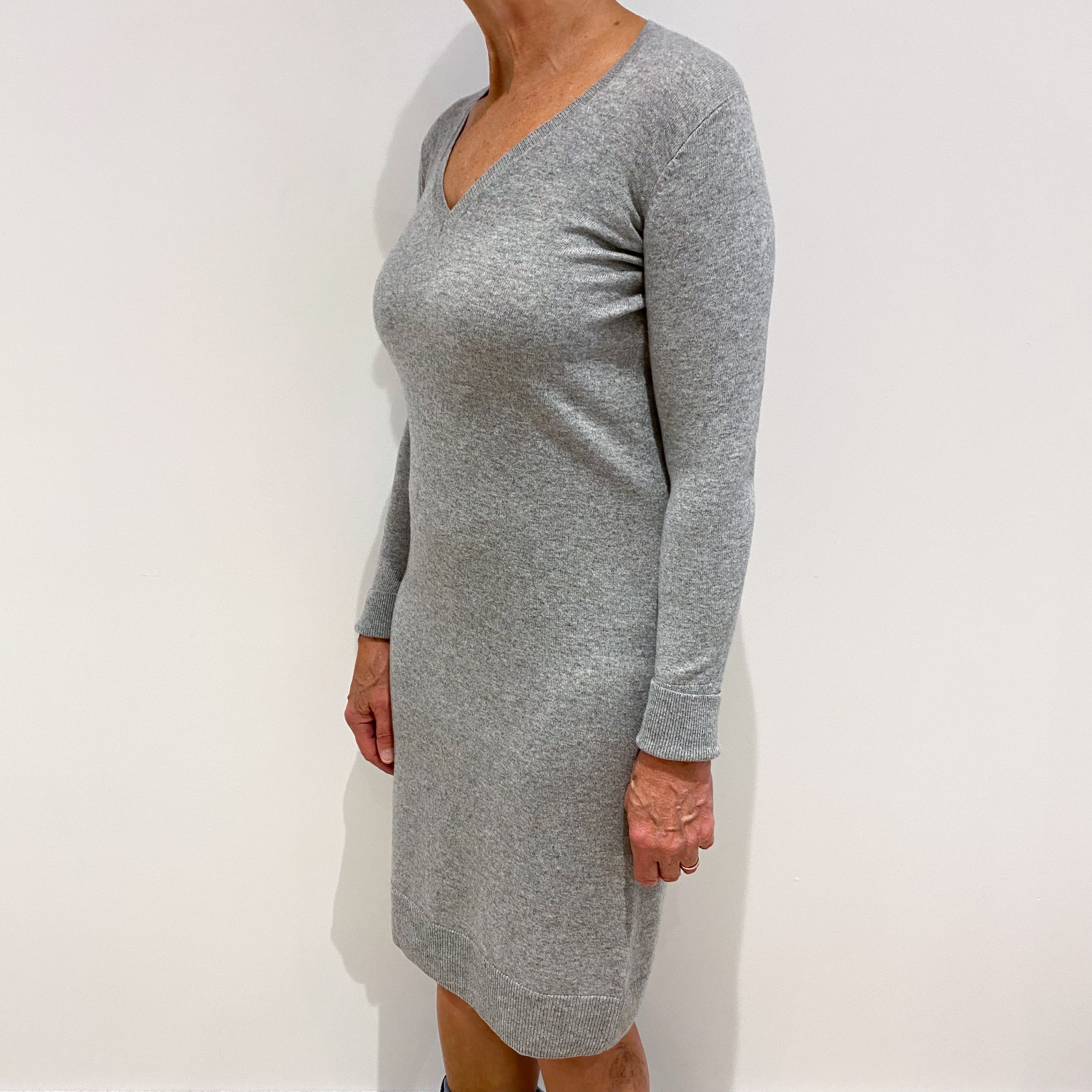 Smoke Grey Cashmere V-Neck Dress Medium