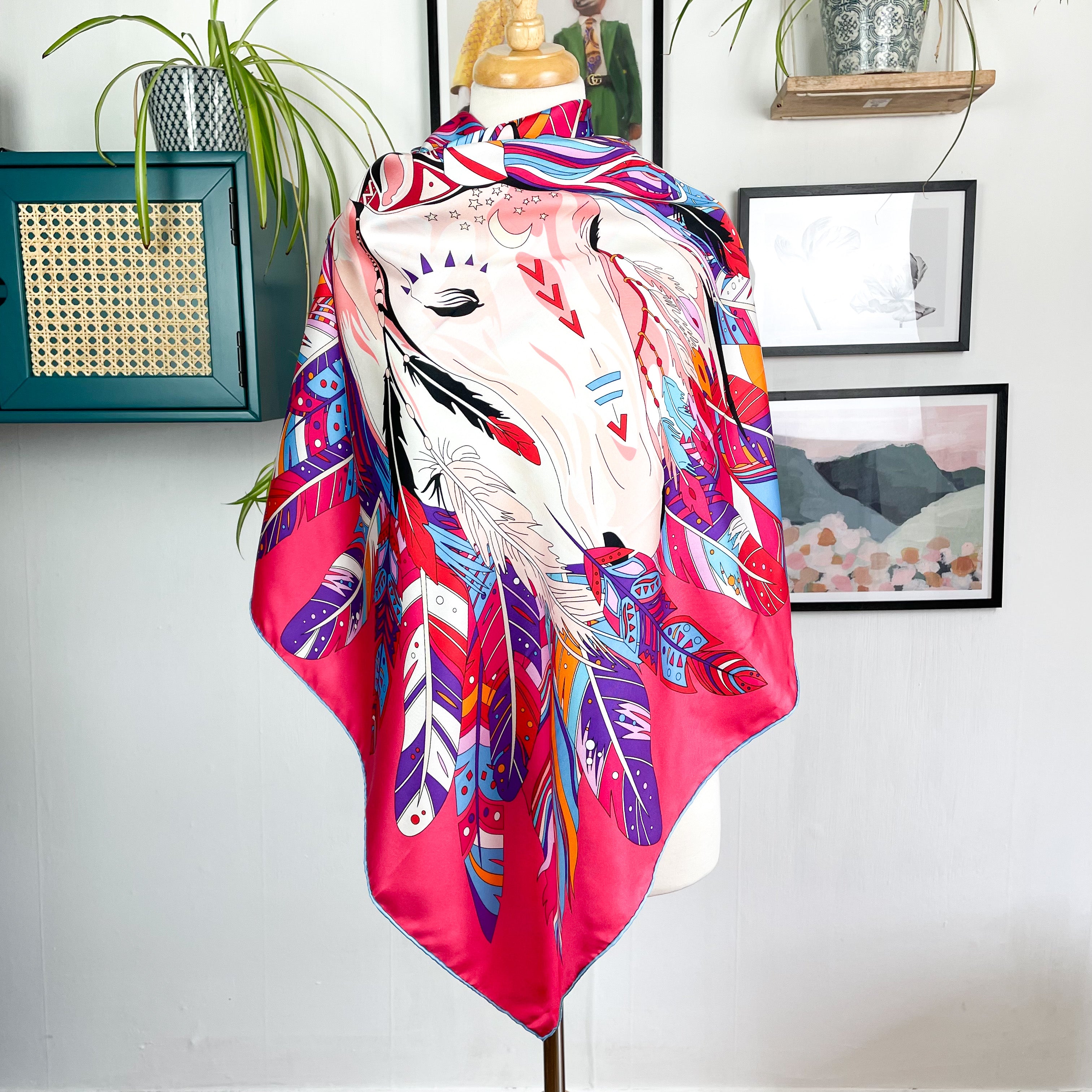 Red Abstract Unicorn Design Pink Large Silk Scarf