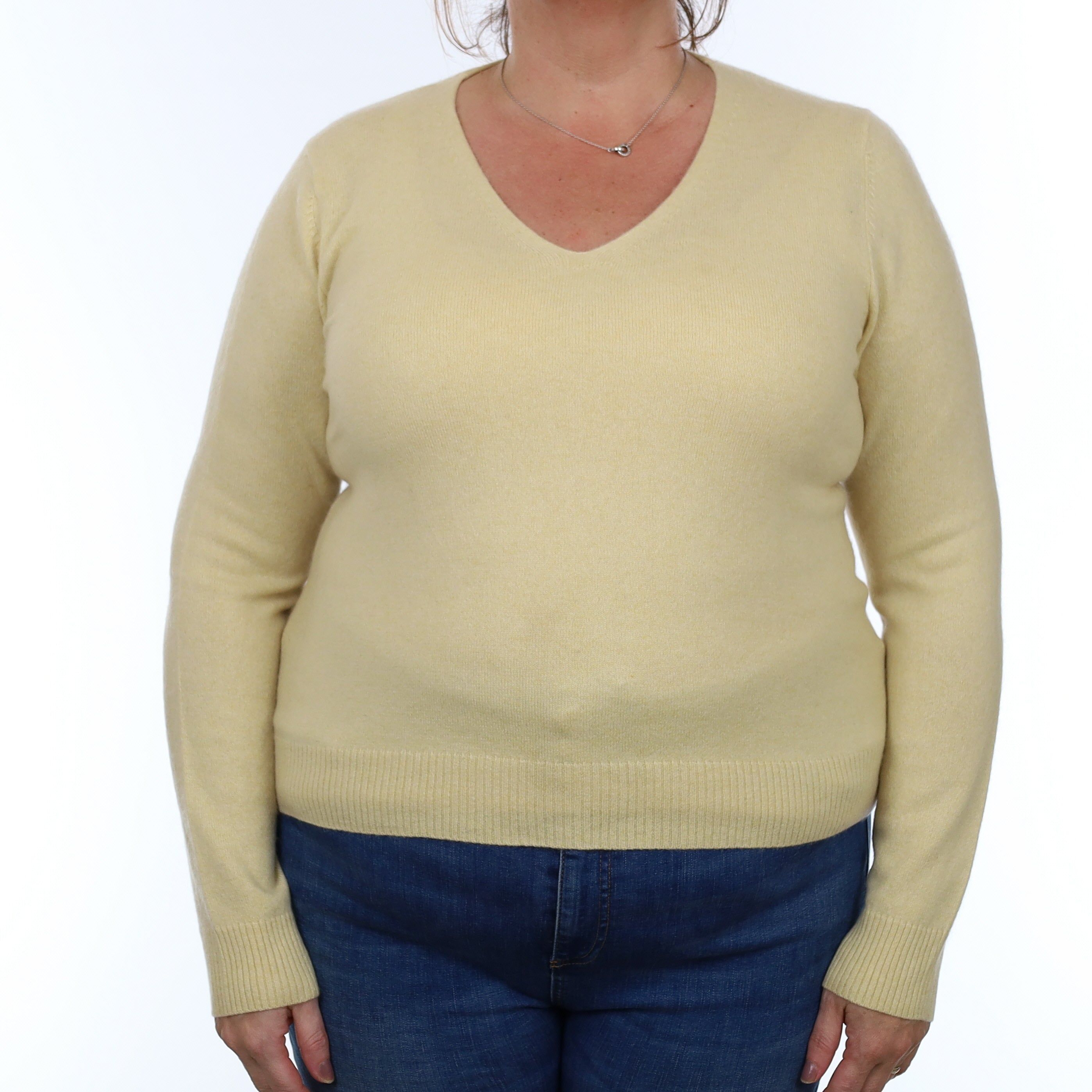 Buttermilk Yellow Cashmere V Neck Jumper Extra Large