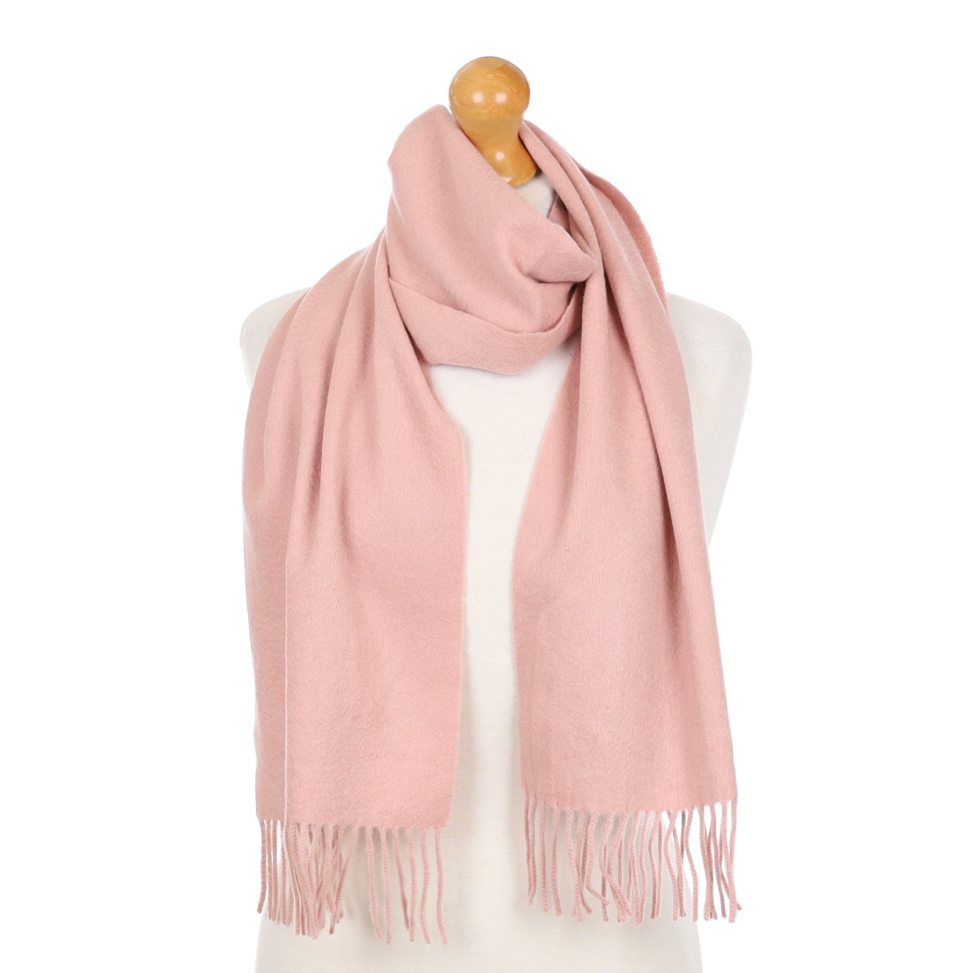 Shell Pink Cashmere Fringed Woven Scarf
