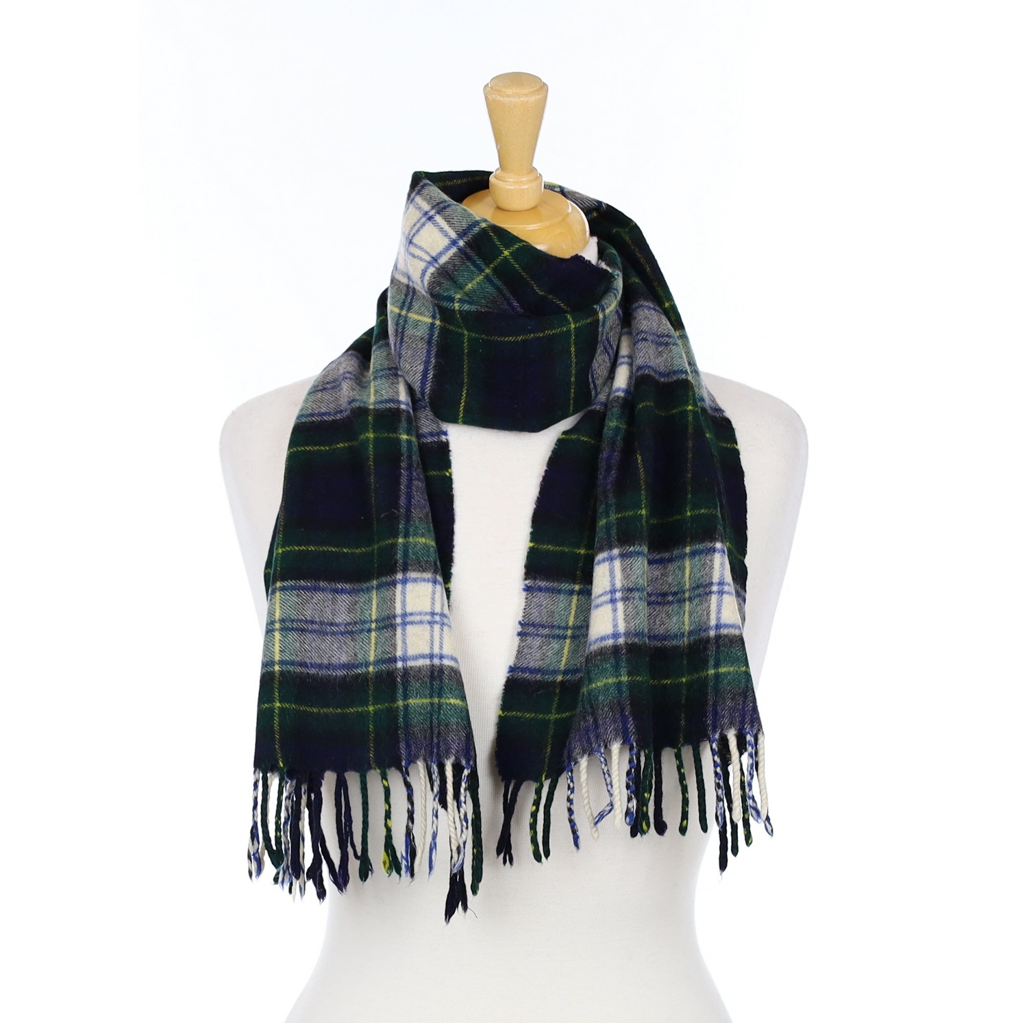 British Glen Saxon Blue And Green Check Cashmere Woven Scarfk