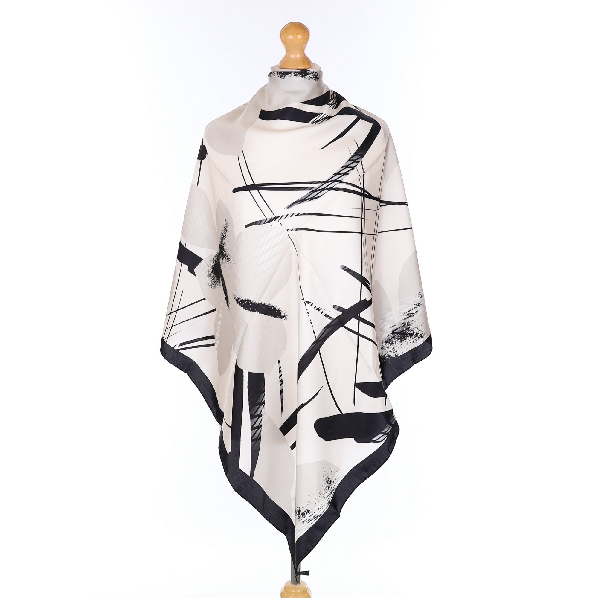 Abstract Black And Cream Silk Scarf