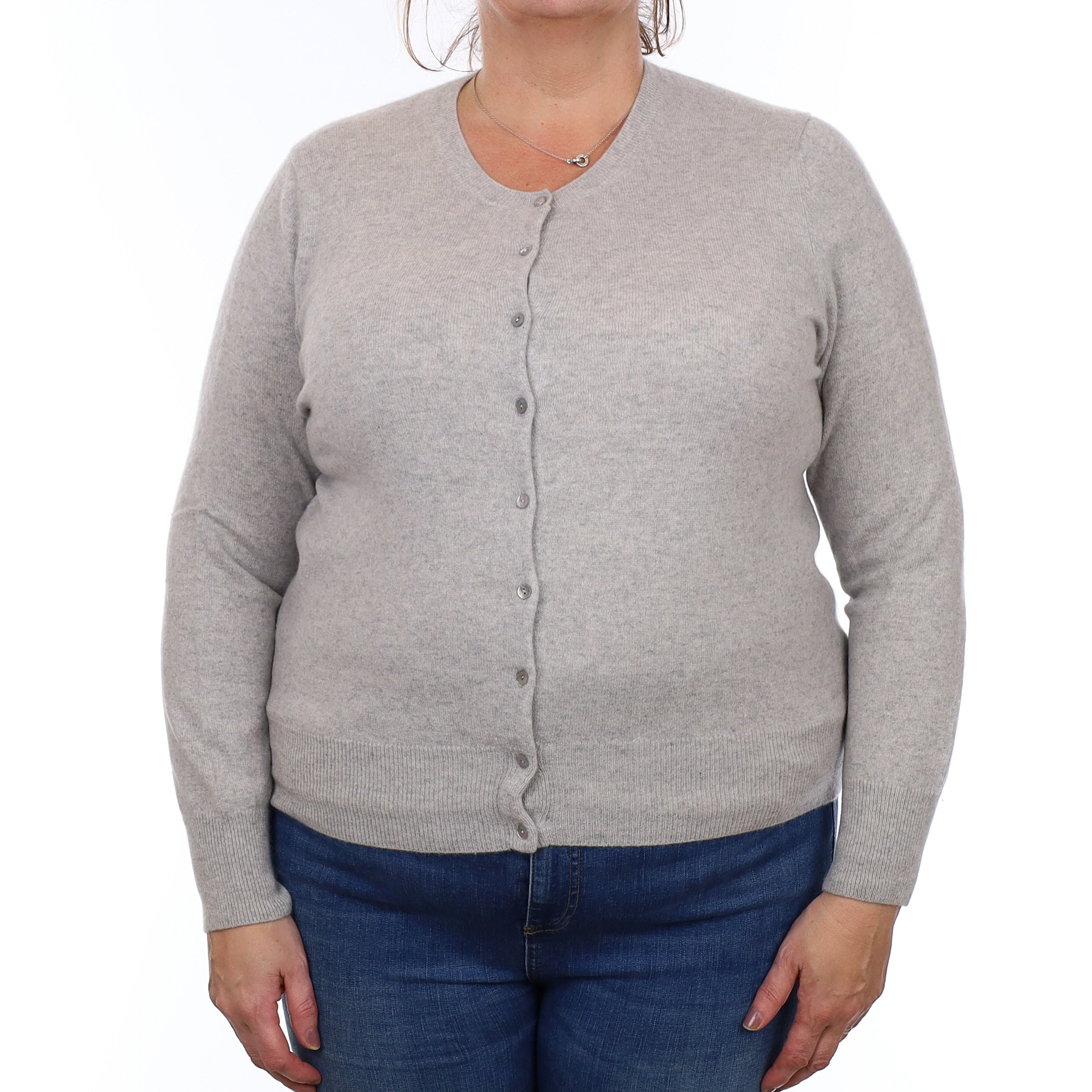 Mist Grey Cashmere Crew Neck Cardigan Extra Large