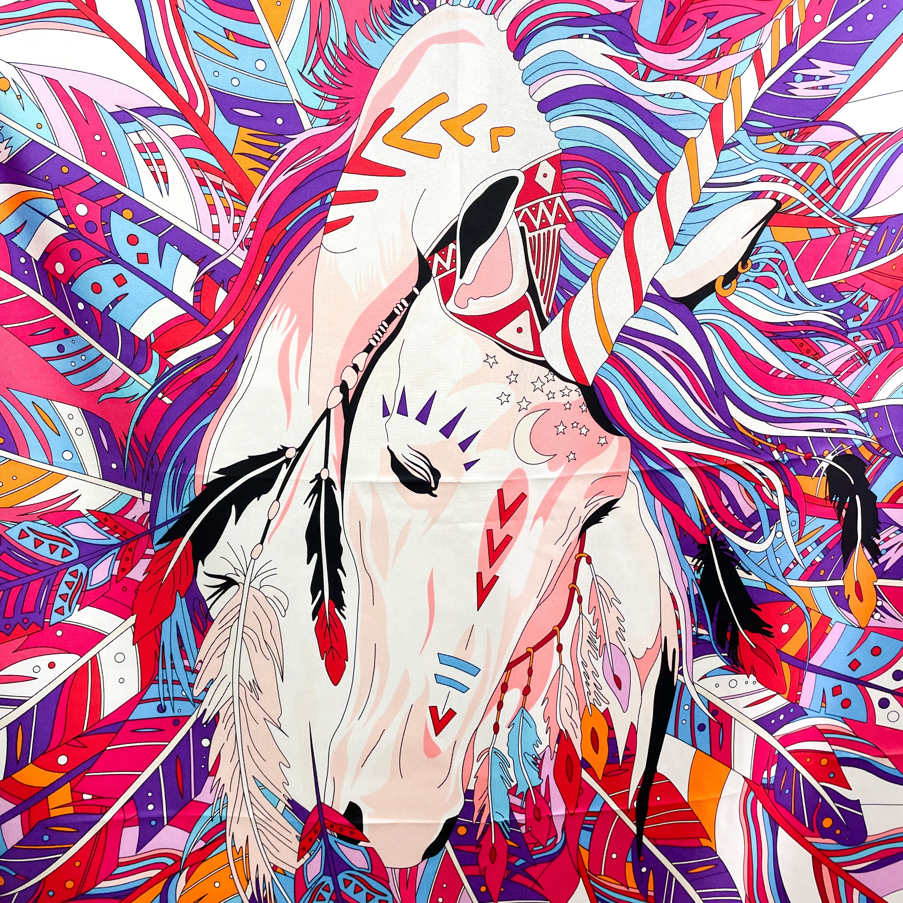 Red Abstract Unicorn Design Pink Large Silk Scarf