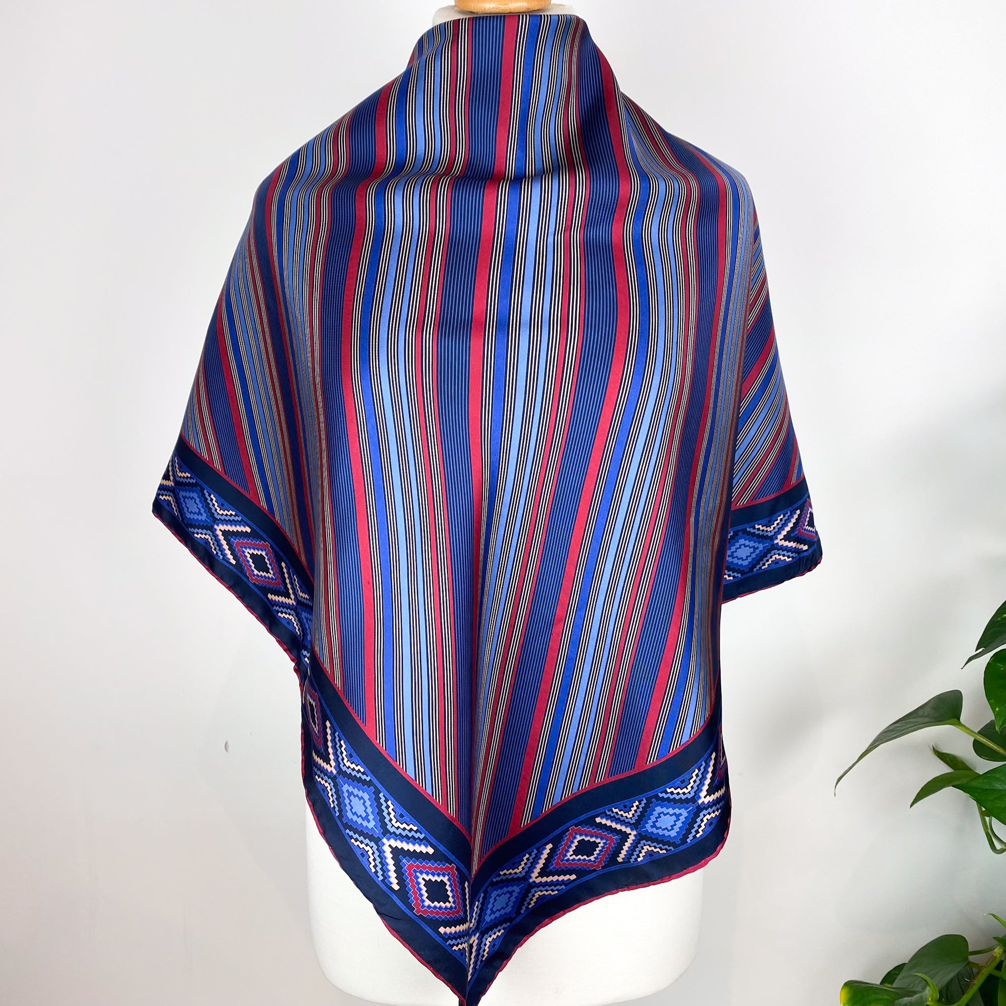 Navy Geometric Vintage Silk Scarf