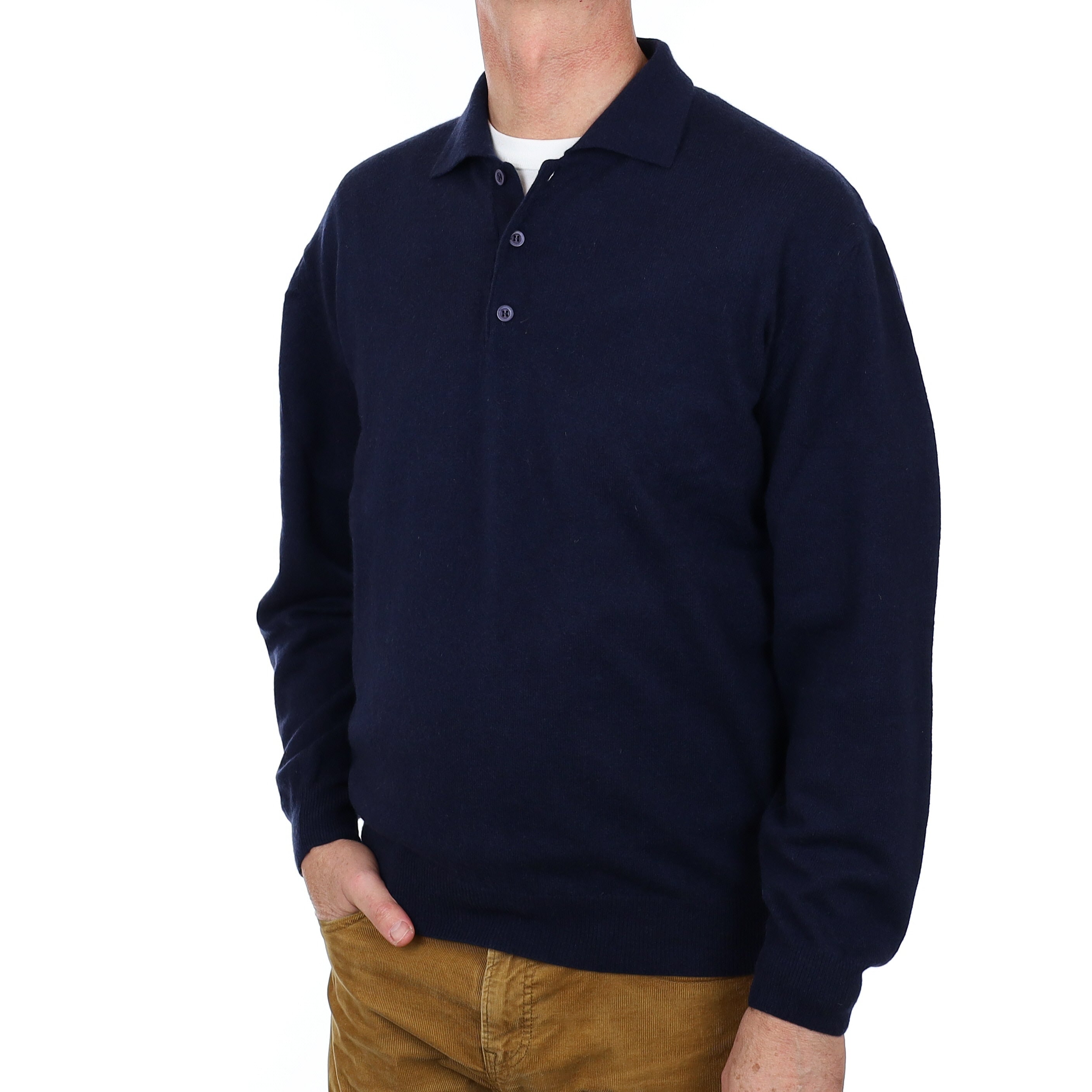 Men’s Navy Blue Cashmere Collared 1/4 Button Jumper Extra Large