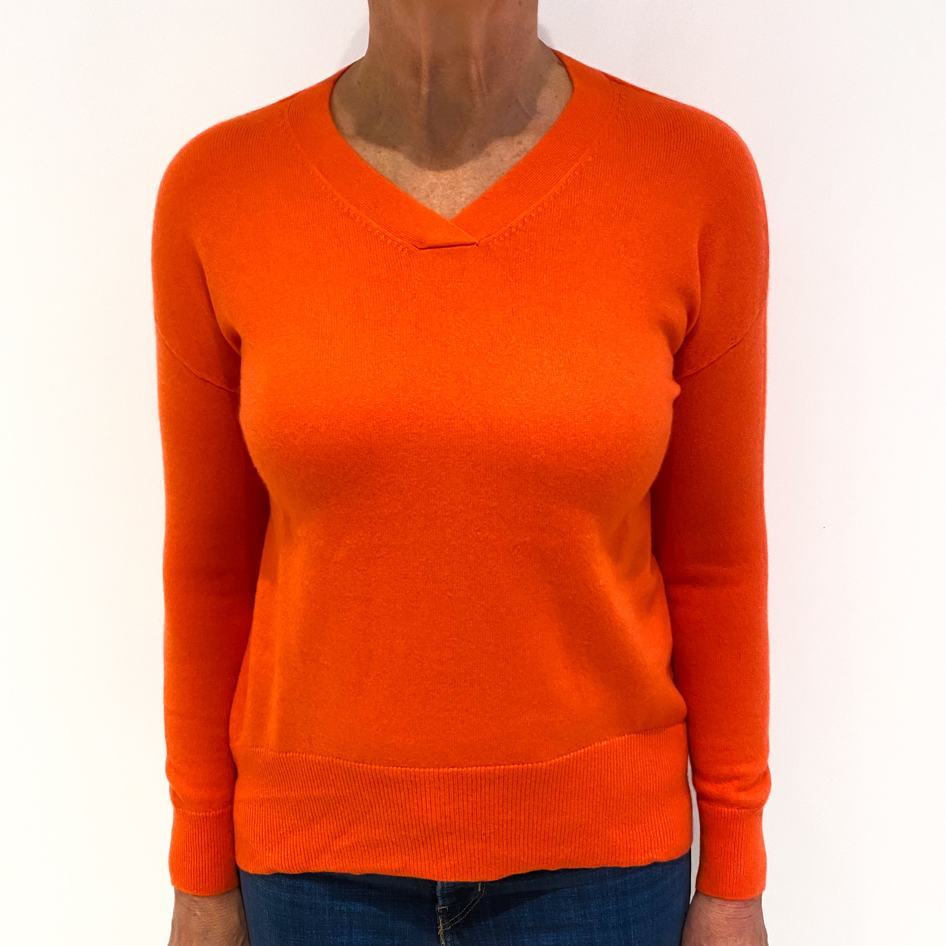 Tangerine Orange Cashmere V-Neck Jumper Medium