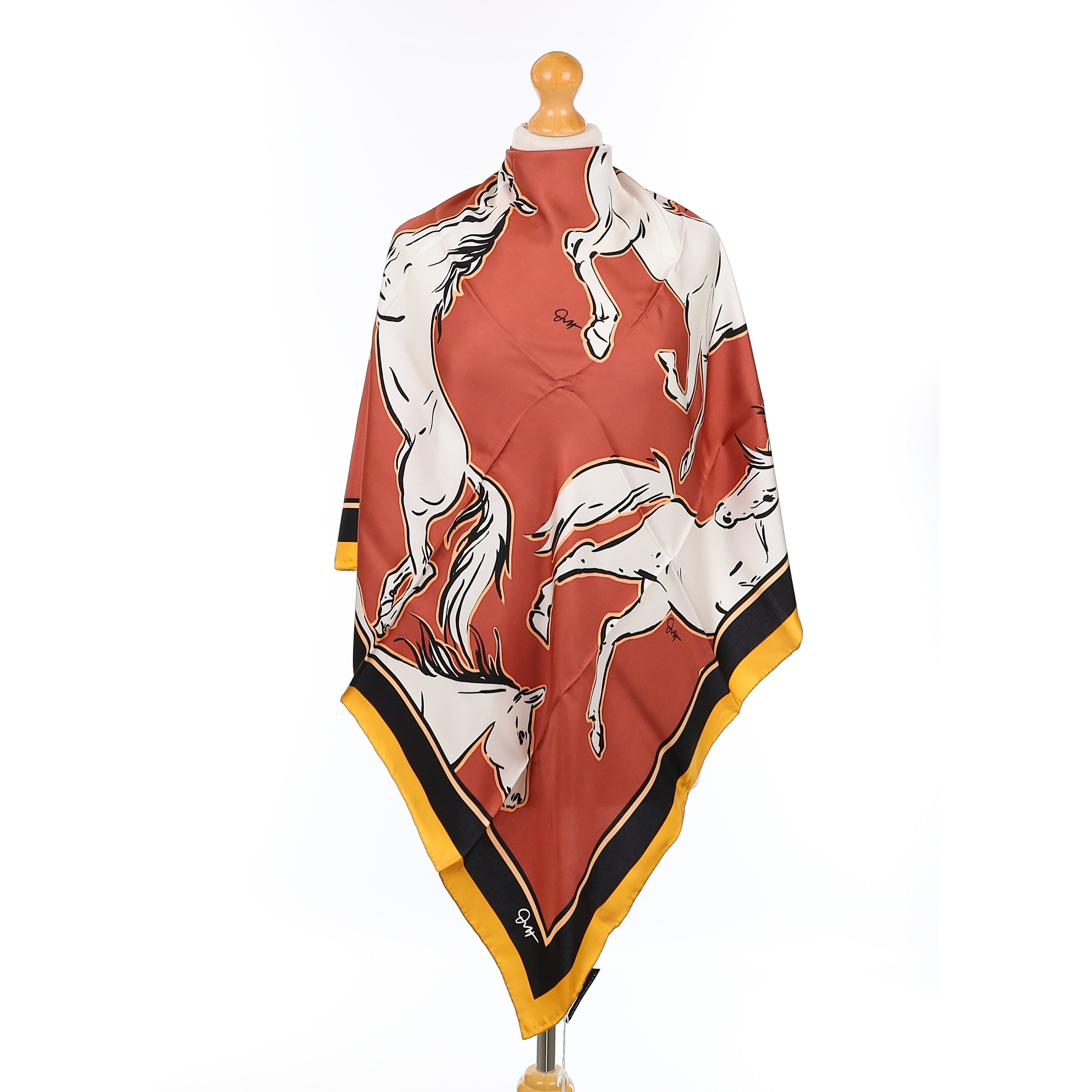 Brand New Boxed Olivia von Halle White Horses Silk Scarf