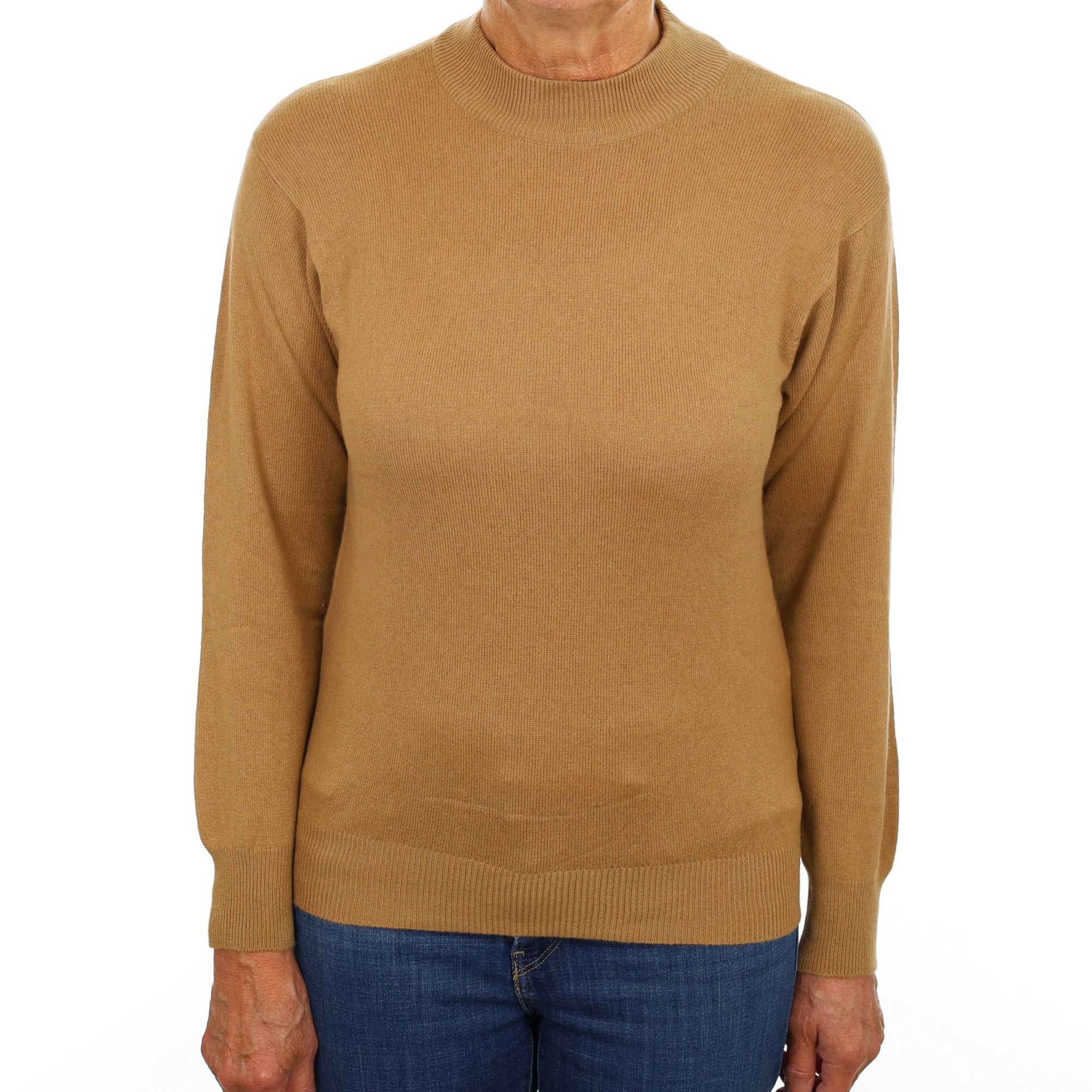 Camel Brown Cashmere Turtle Neck Jumper Medium