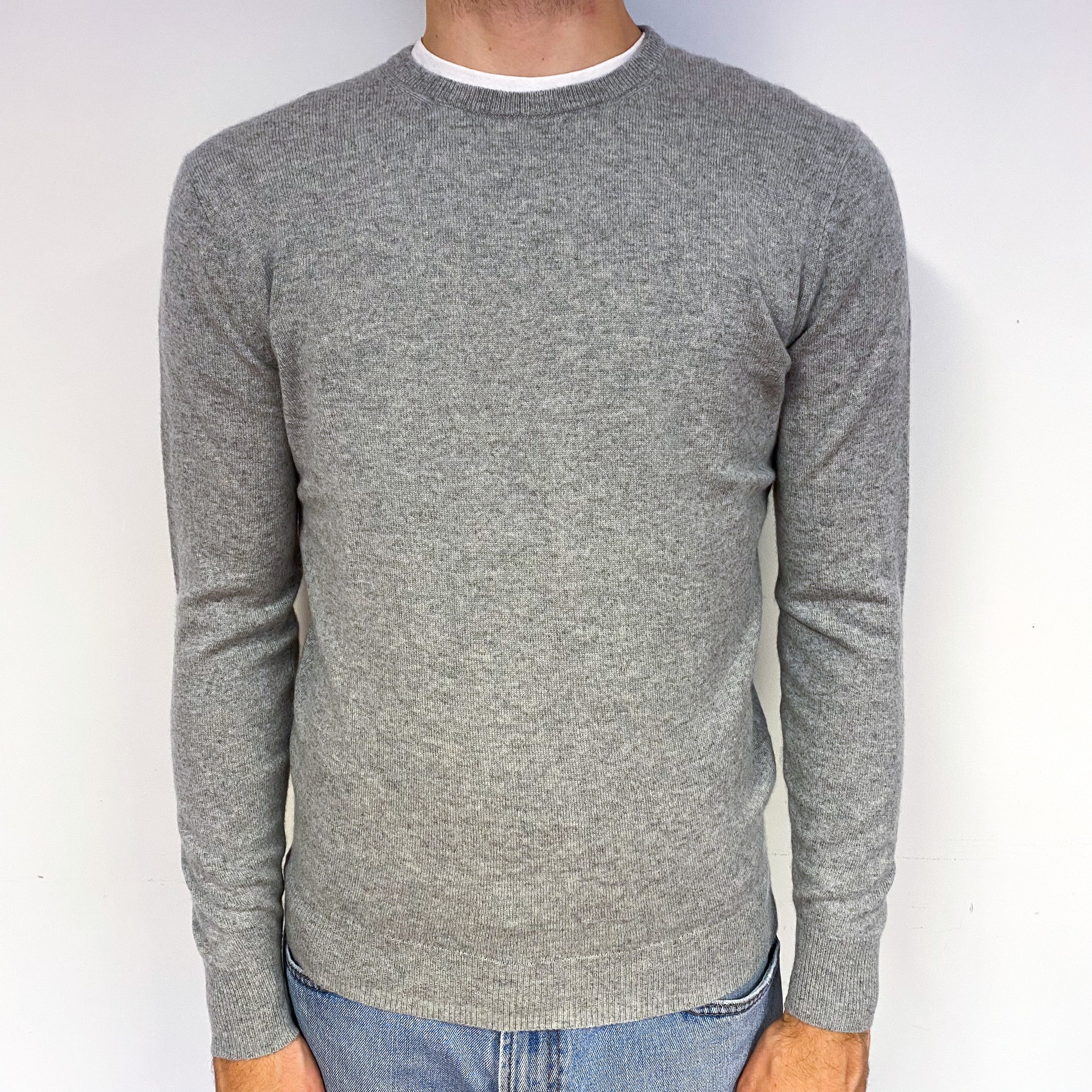 Men's Smoke Grey Cashmere Crew Neck Jumper Medium