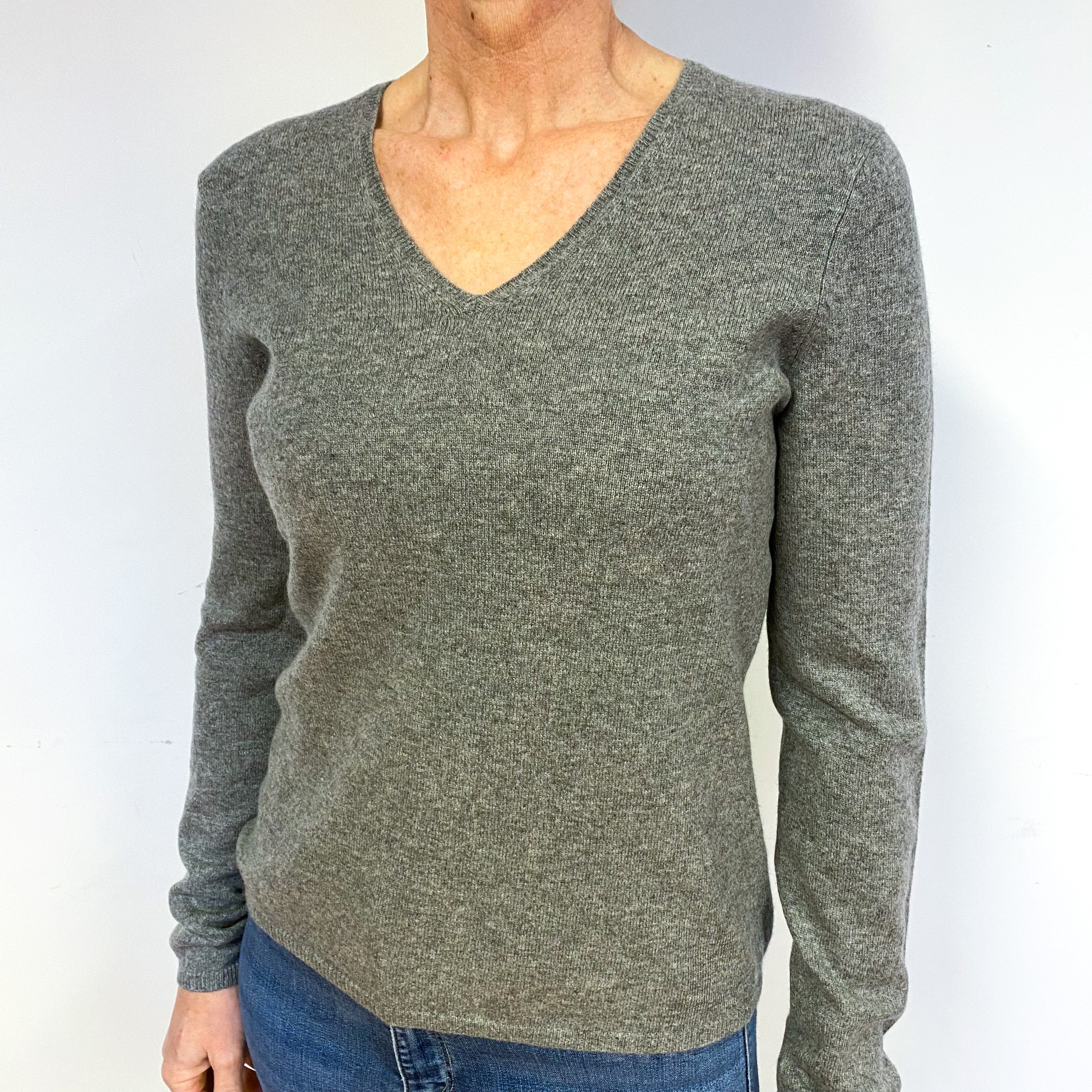 Soft Grey Cashmere V-Neck Jumper Medium