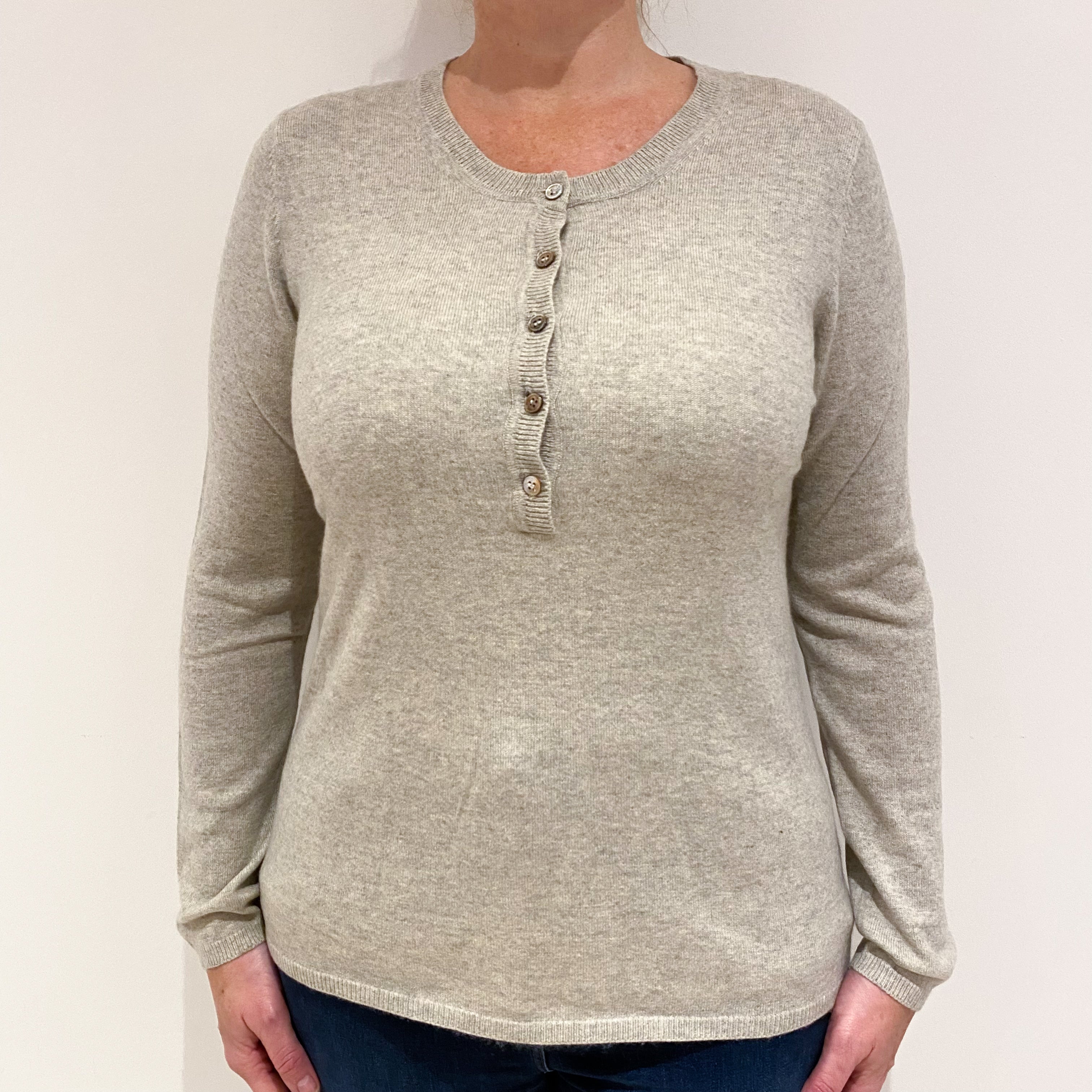 Oatmeal Beige Cashmere Cardigan Large