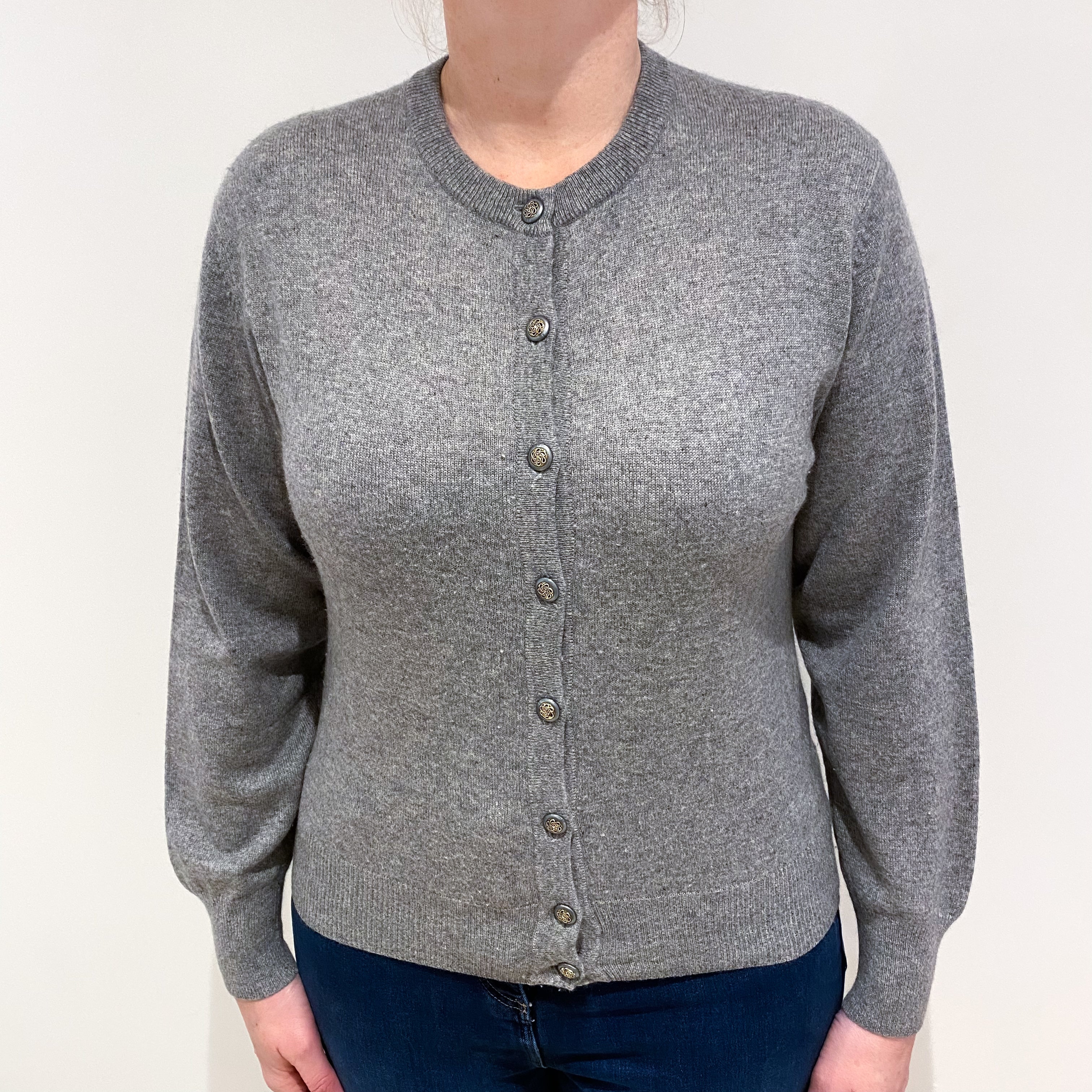 Steel Grey Cashmere Crew Neck Cardigan Large