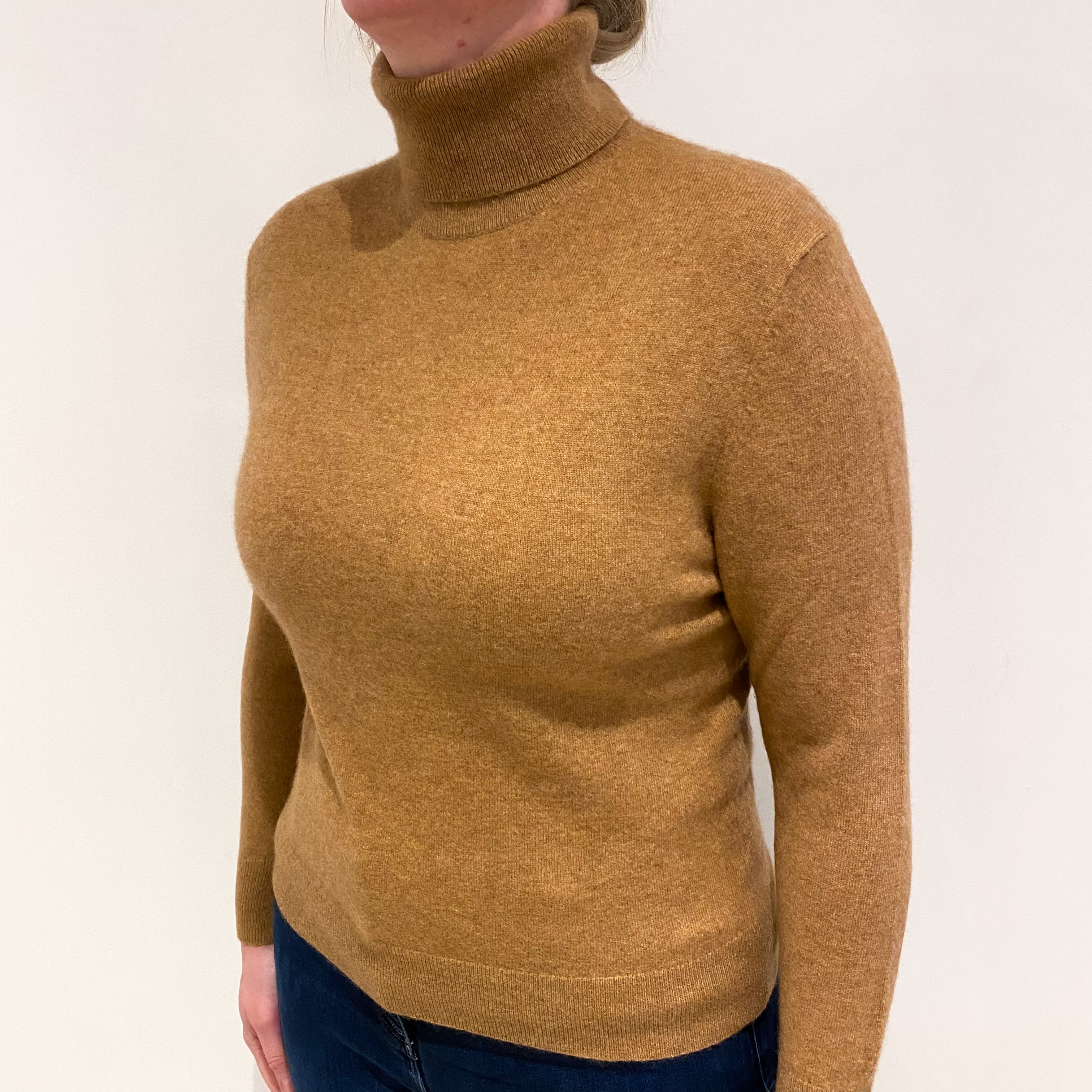 Butterscotch Brown Cashmere Polo Neck Jumper Large