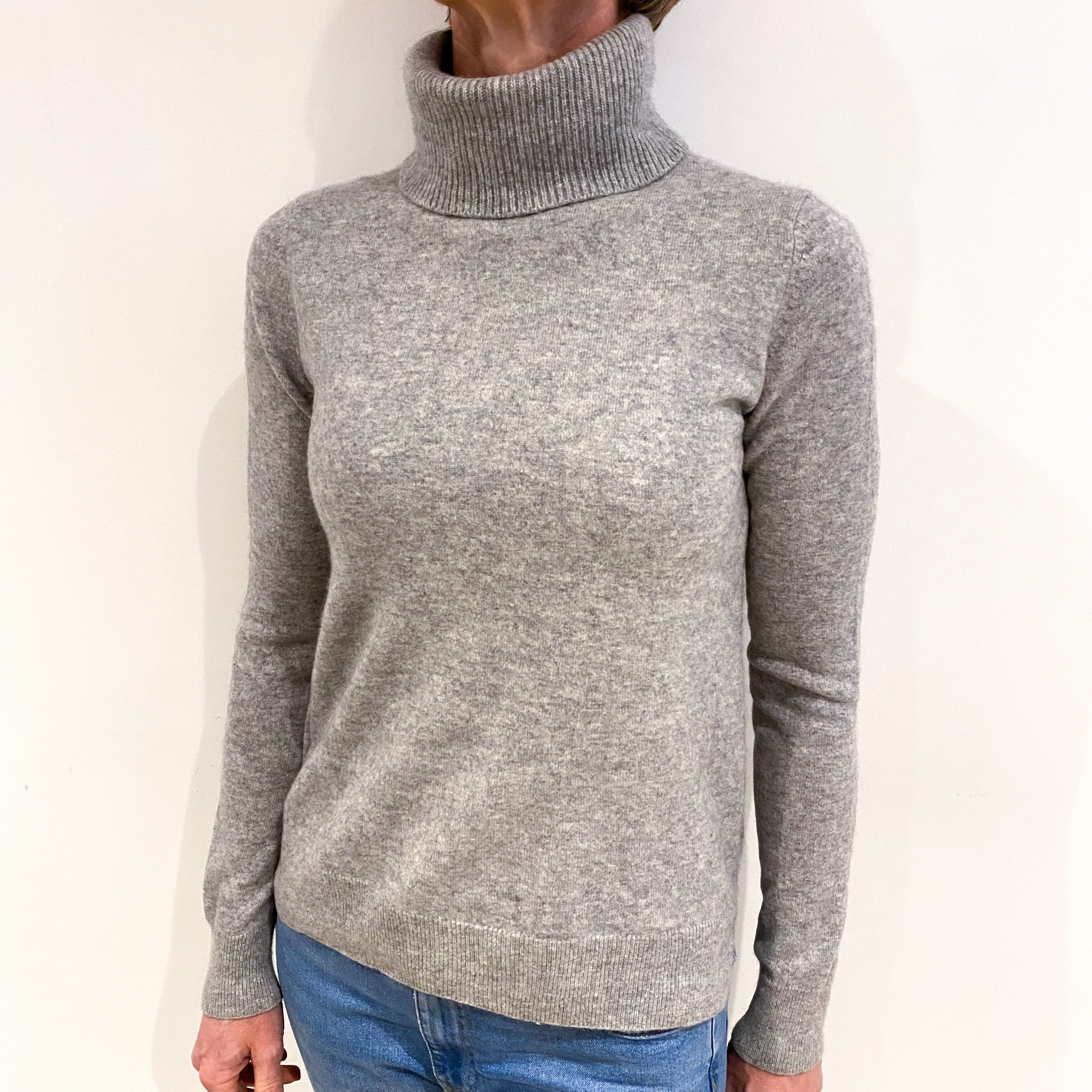 Smoke Grey Cashmere Polo Neck Jumper Small