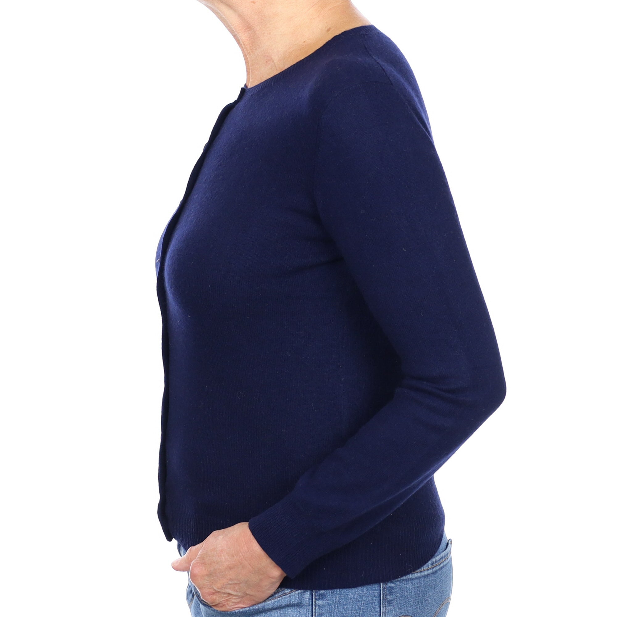 Navy Blue Cashmere Crew Neck Cardigan Medium