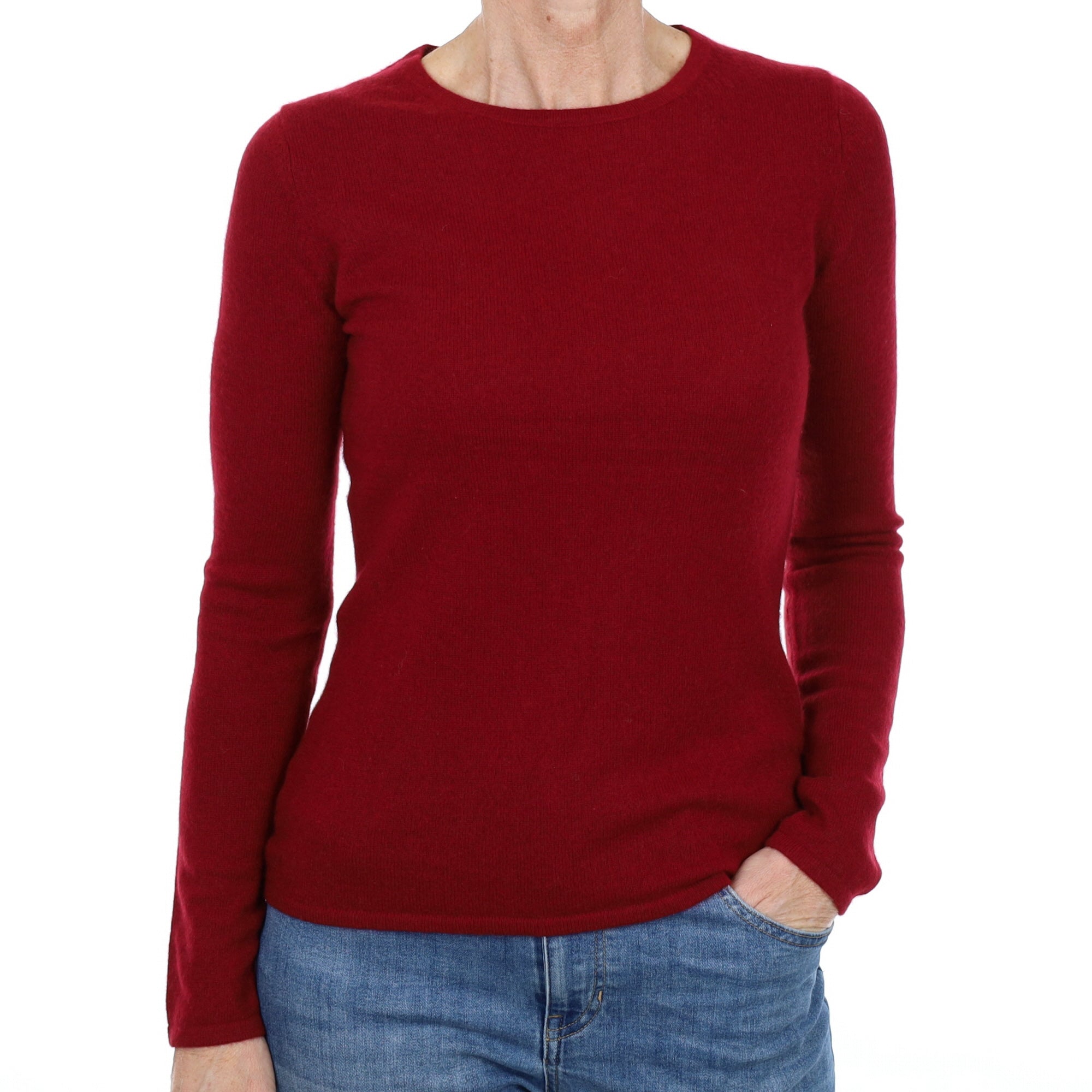 Burgundy Red Cashmere Crew Neck Jumper Small