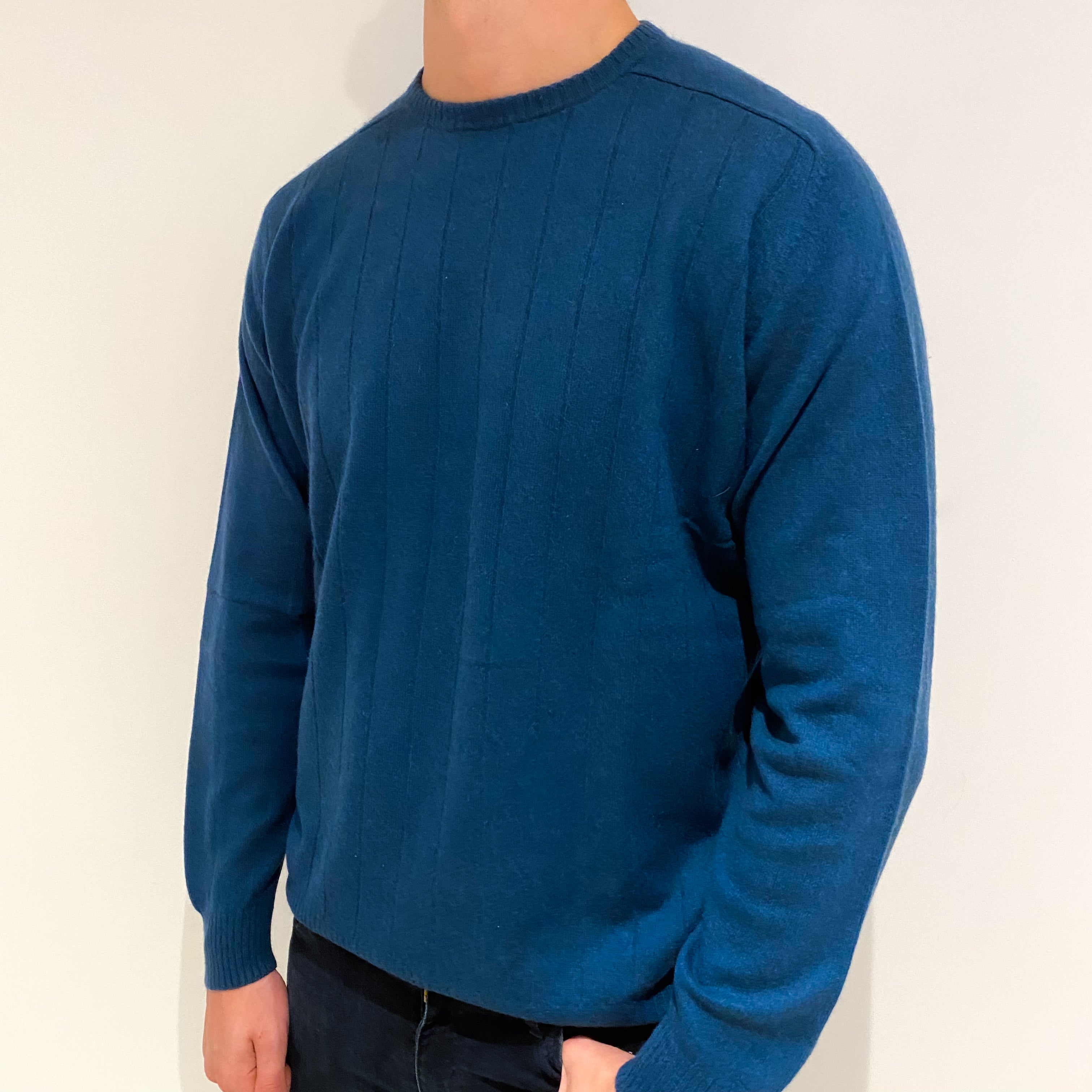 Men's Teal Blue Cashmere Crew Neck Jumper Extra Large