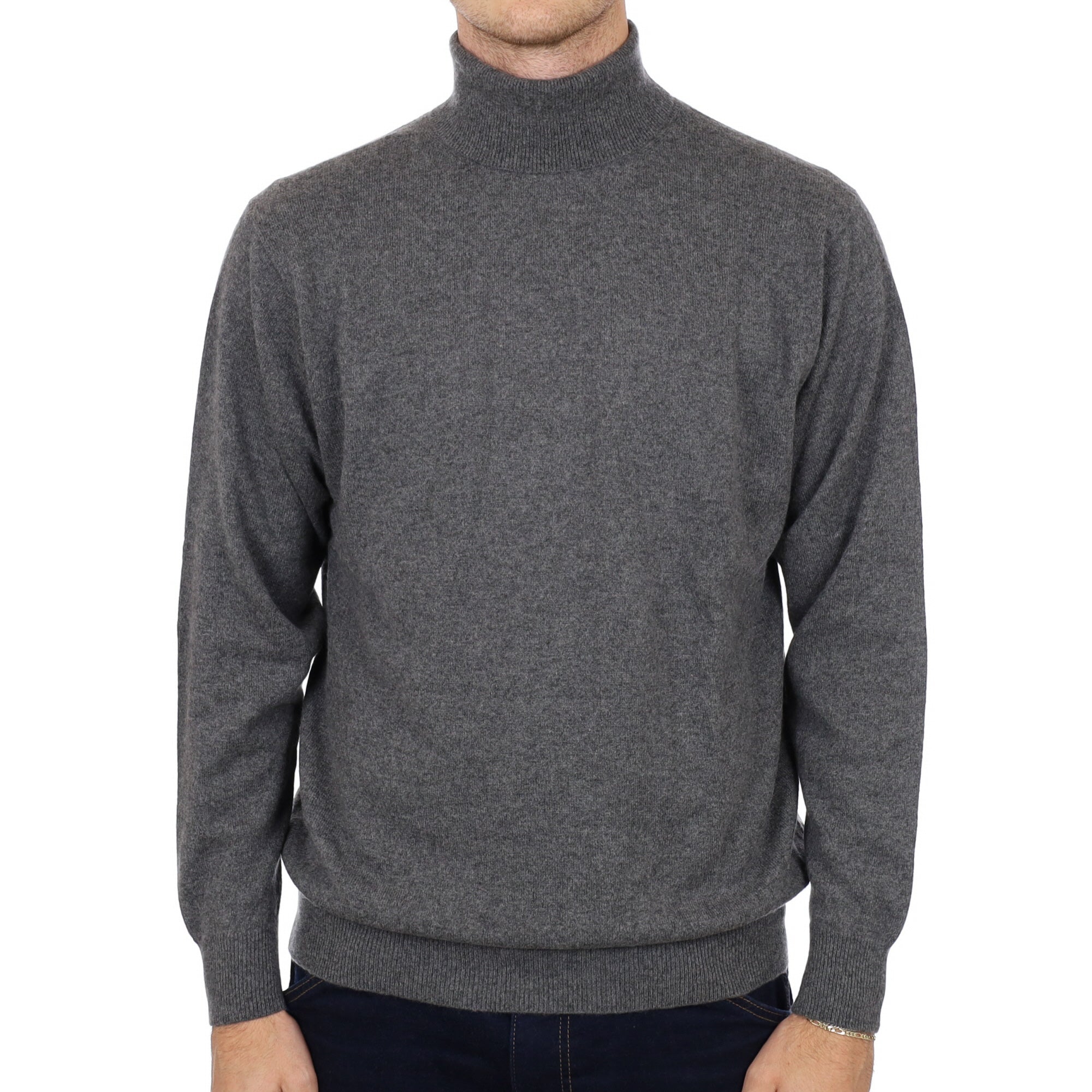 Men's Ash Grey Cashmere Polo Neck Jumper Large