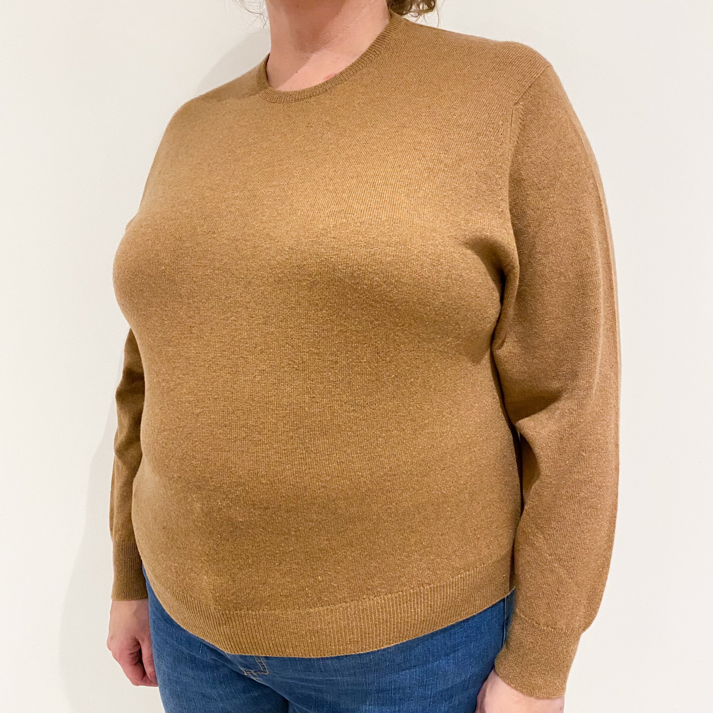 Scottish Butterscotch Brown Cashmere Crew Neck Jumper Extra Large