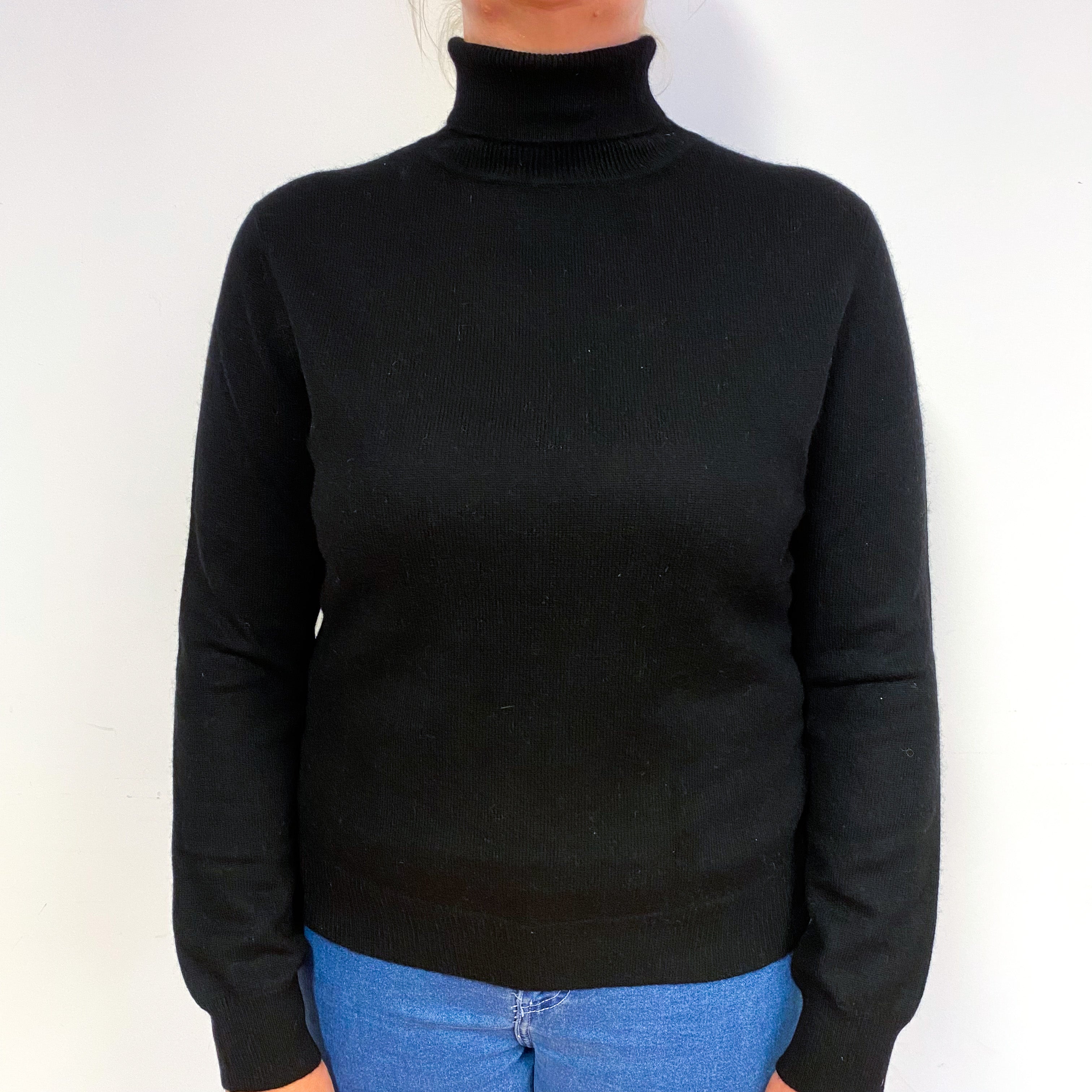 Black Cashmere Polo Neck Jumper Large