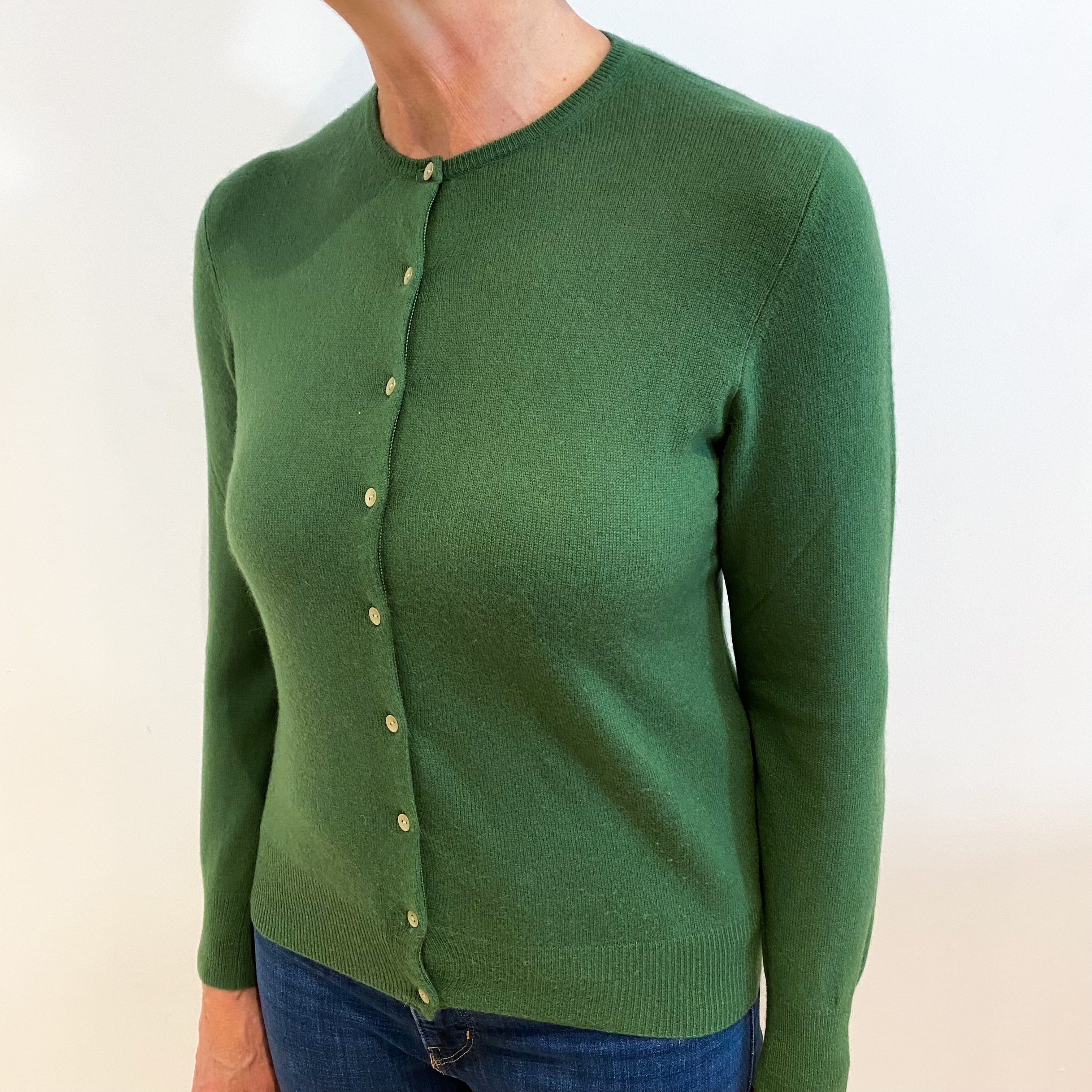 Fern Green Cashmere Crew Neck Cardigan Medium