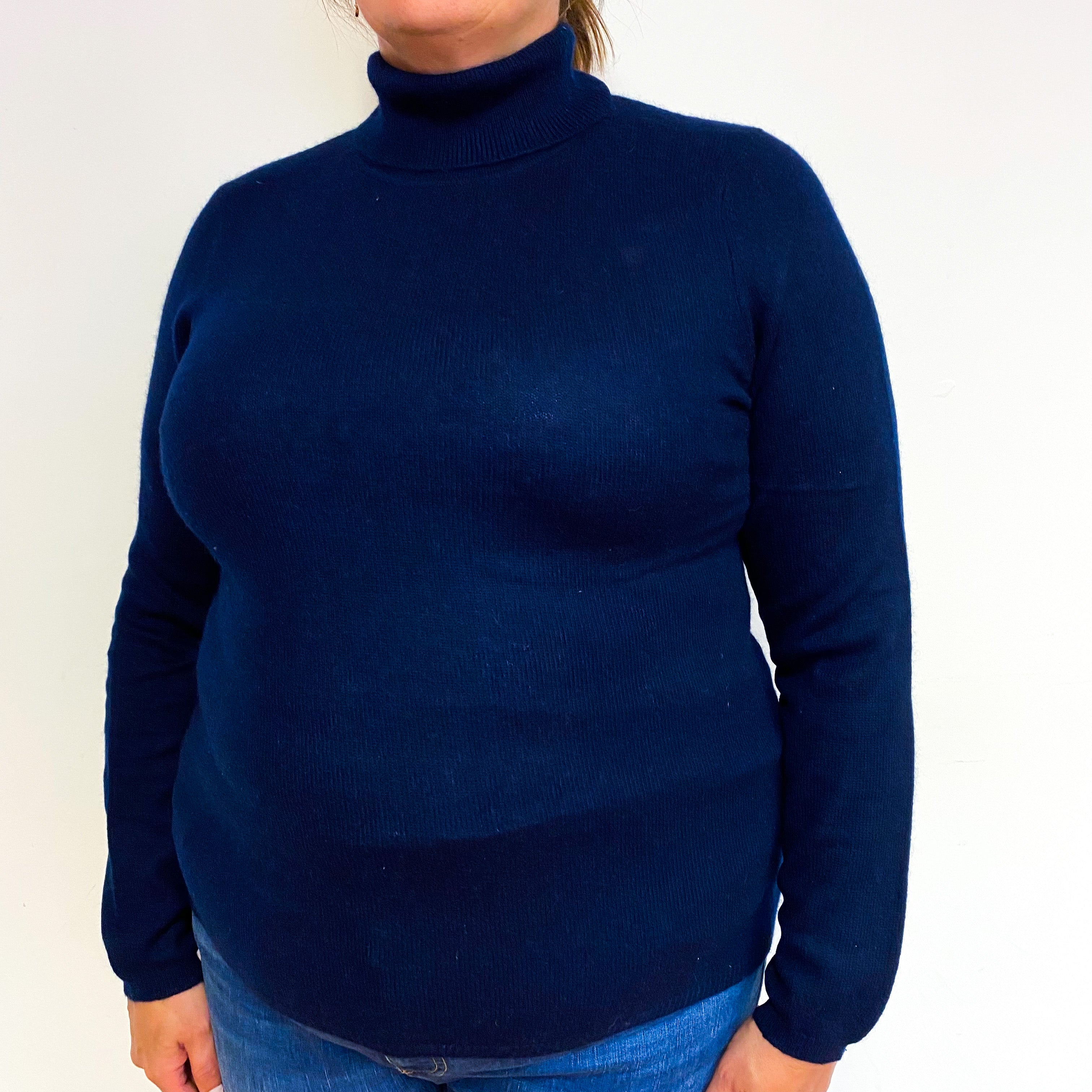Navy Blue Cashmere Polo Neck Jumper Extra Large