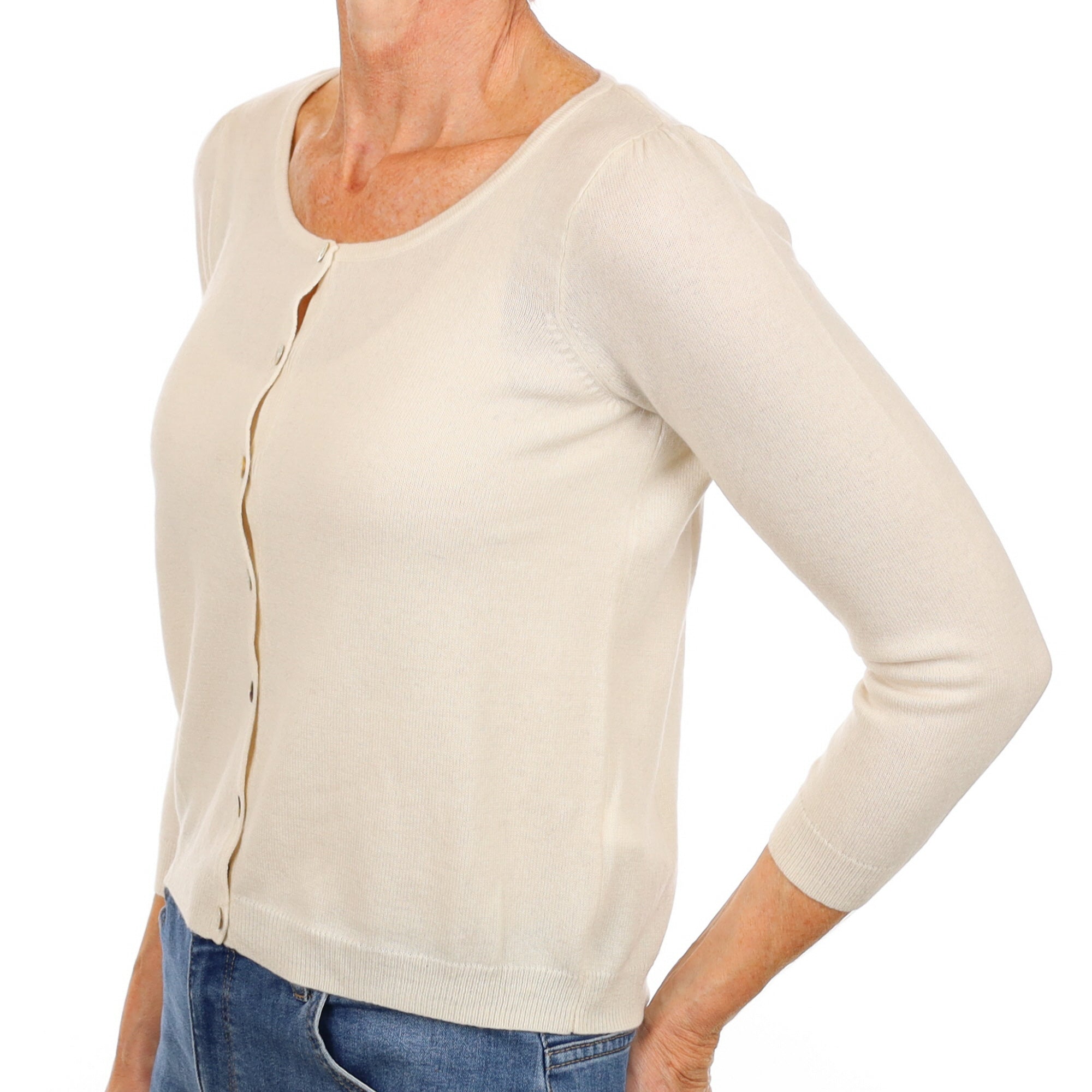 New Vanilla Cream Cashmere Crew Neck Cardigan Small
