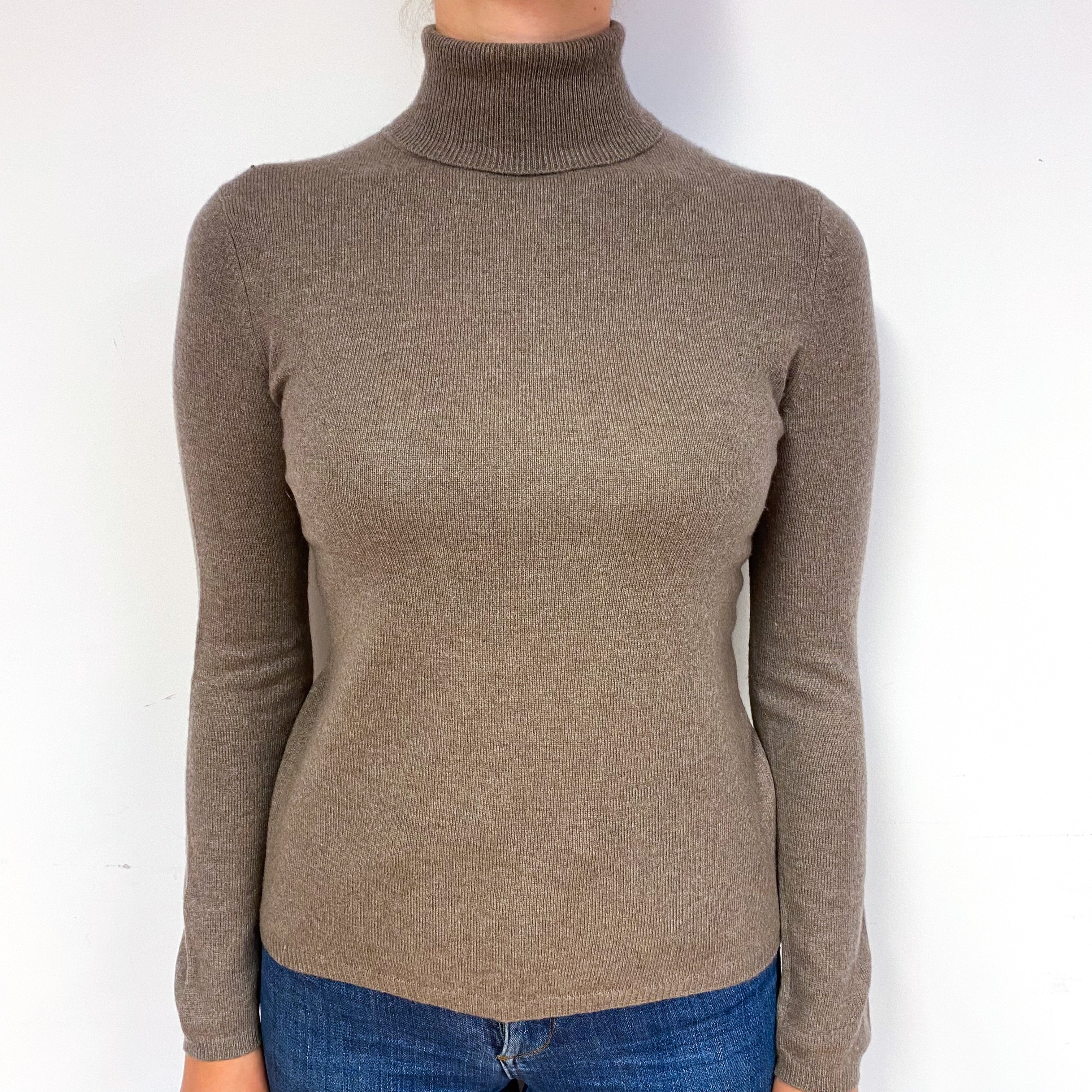 Mocha Brown Cashmere Polo Neck Jumper Small
