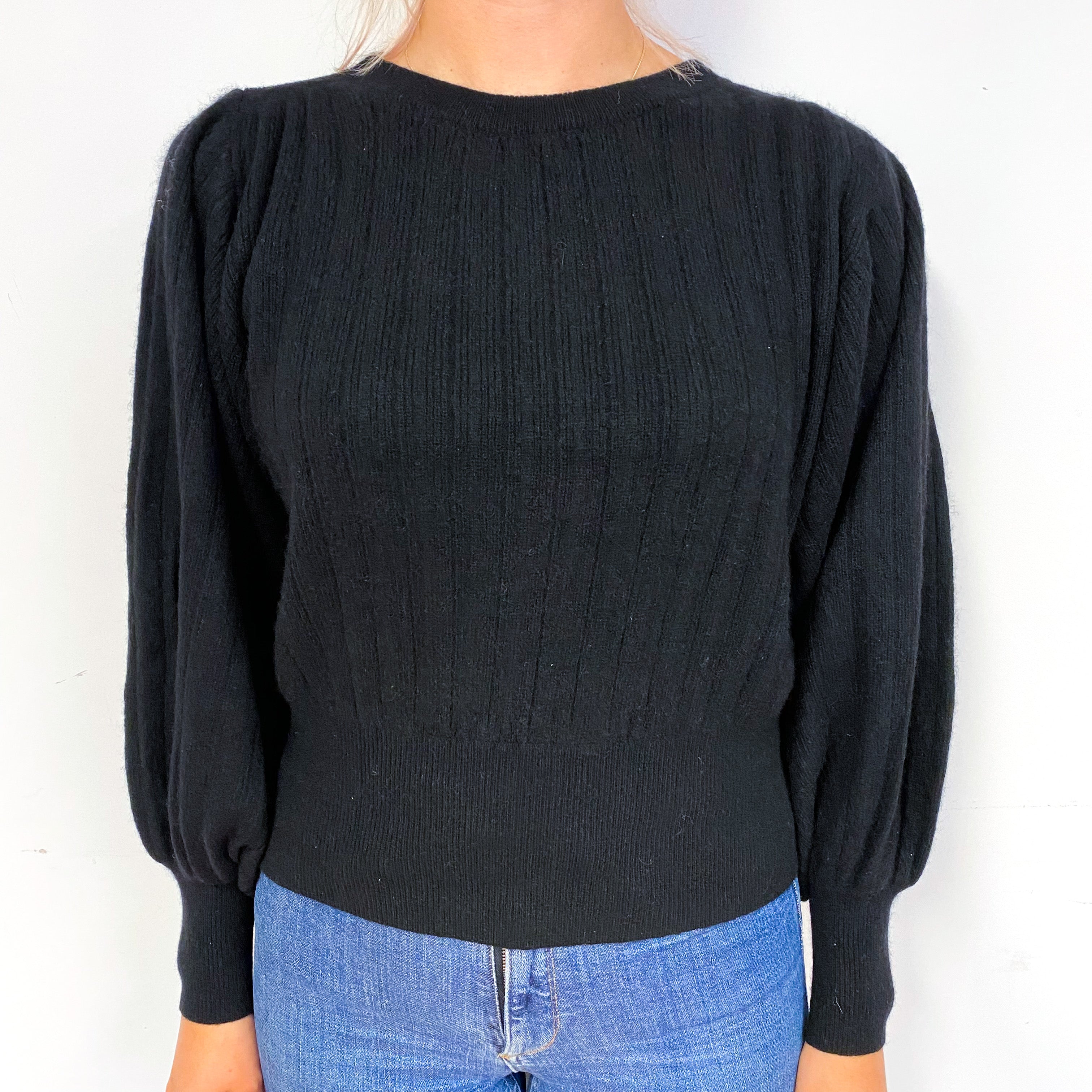 Black Chunky Rib Cashmere Crew Neck Jumper Small