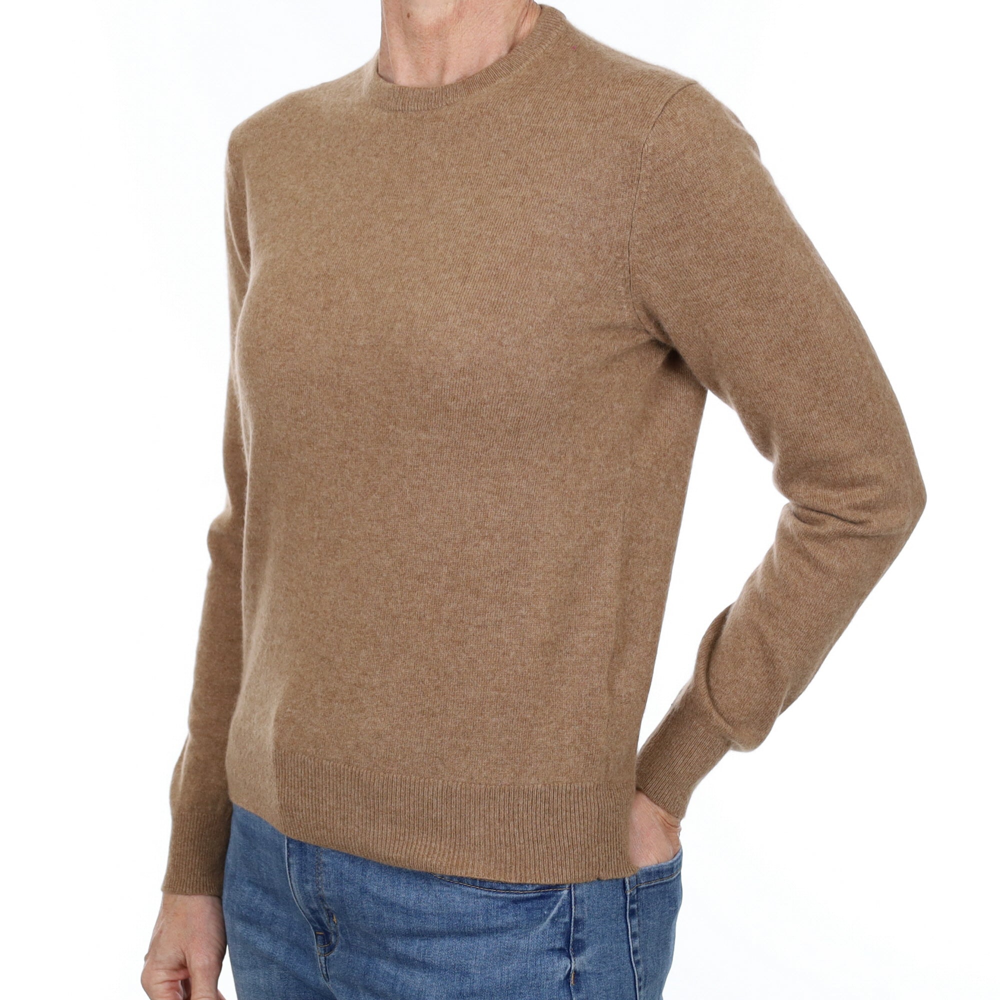 Toffee Brown Cashmere Crew Neck Jumper Small