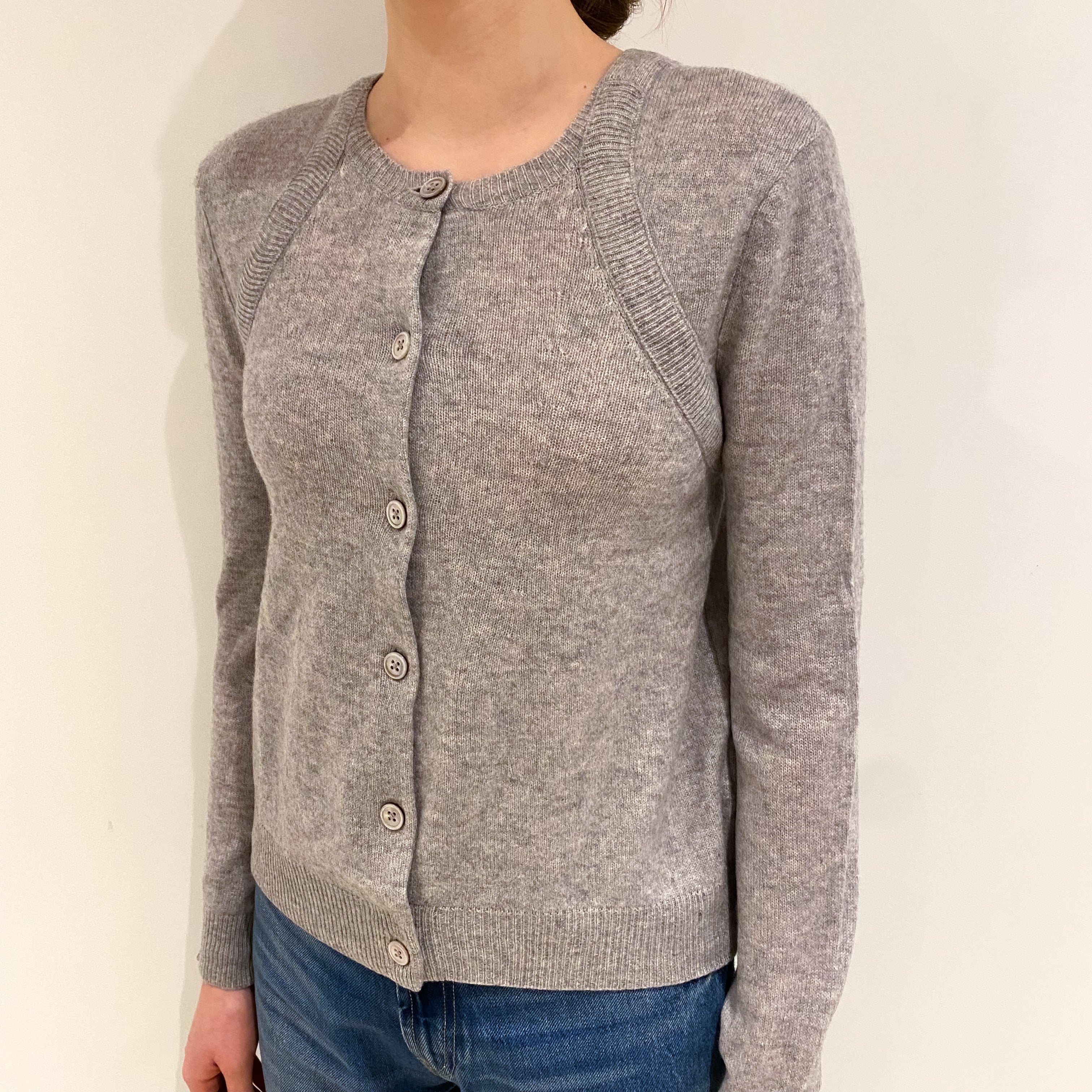 Smoke Grey Cashmere Crew Neck Cardigan Extra Small