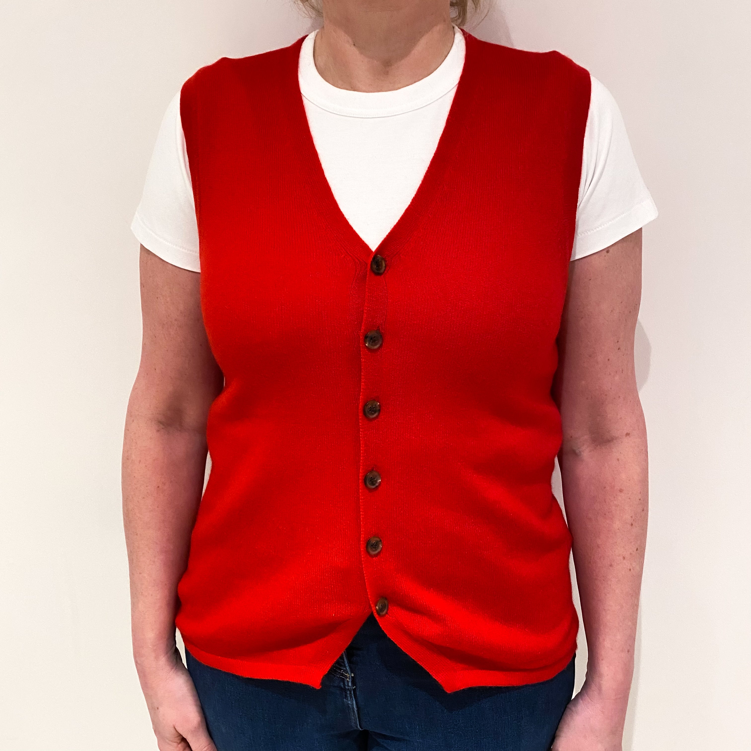 Scarlet Red Cashmere V Neck Waist Coat Large