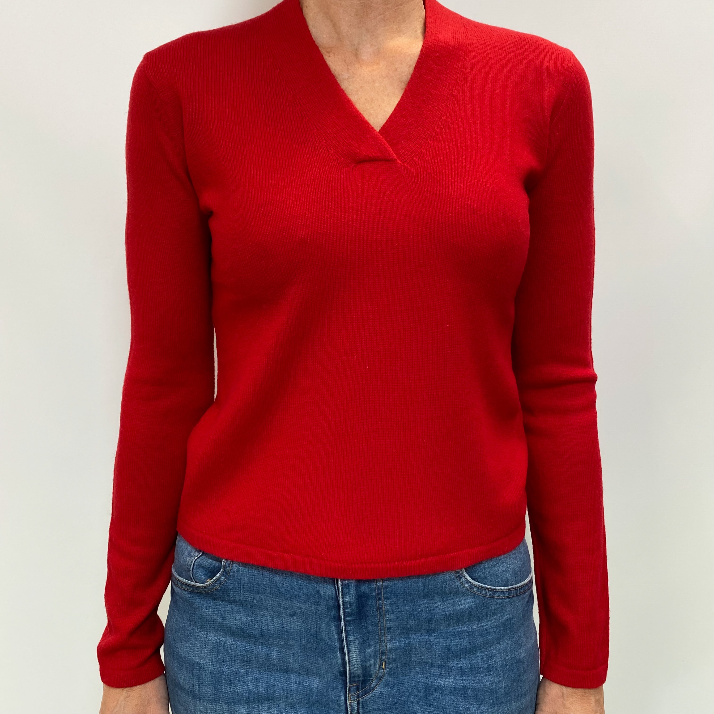 Scarlet Red Cashmere Cross Over V Neck Jumper Small