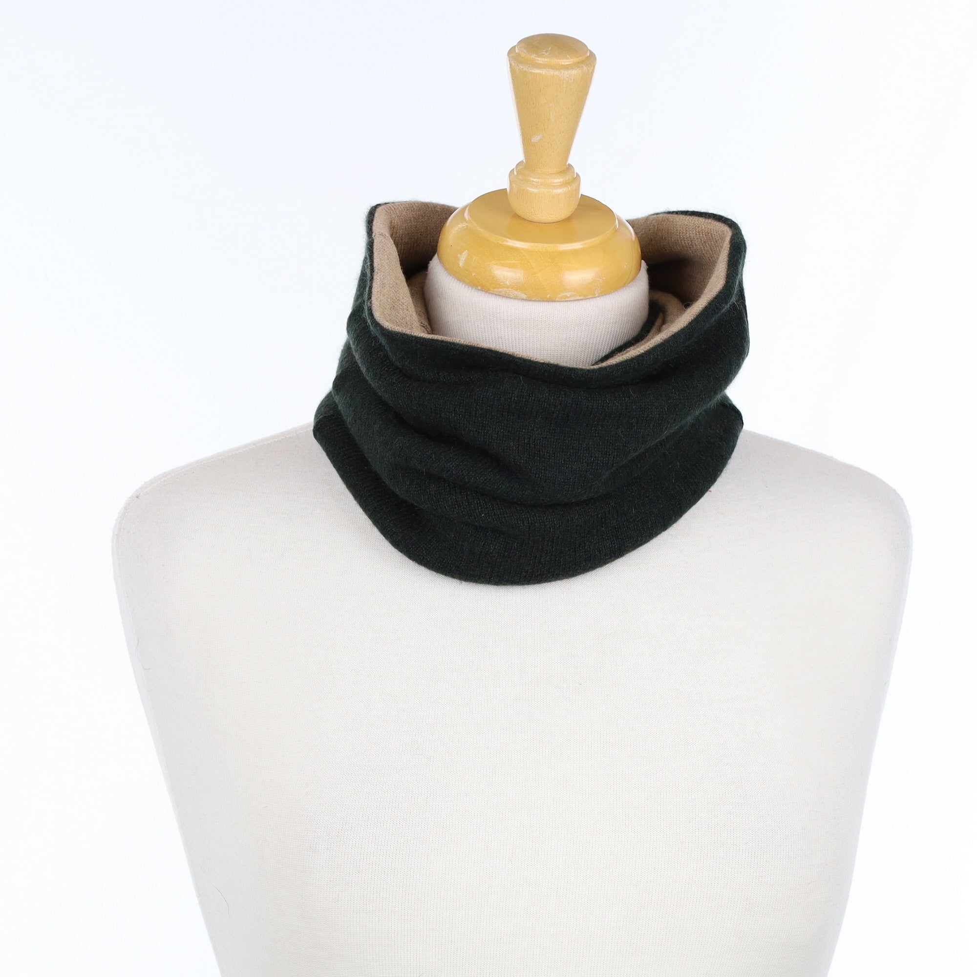 Men’s Dark Bottle Green and Taupe Luxury Double Layered Snood