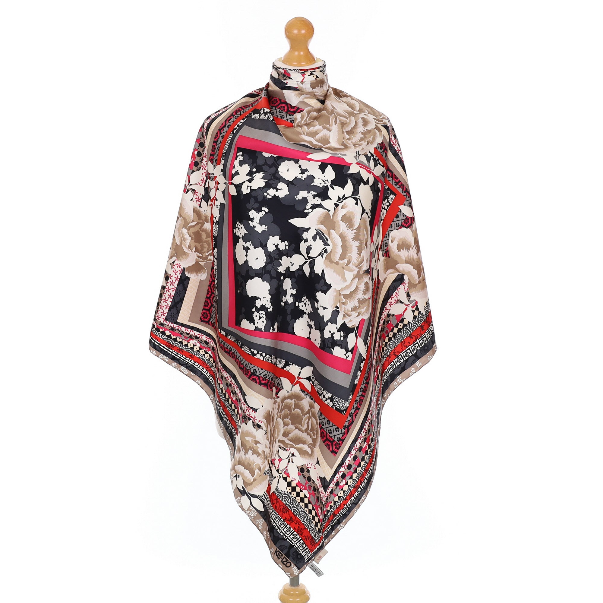 Kenzo Abstract Patterned Floral Silk Scarf